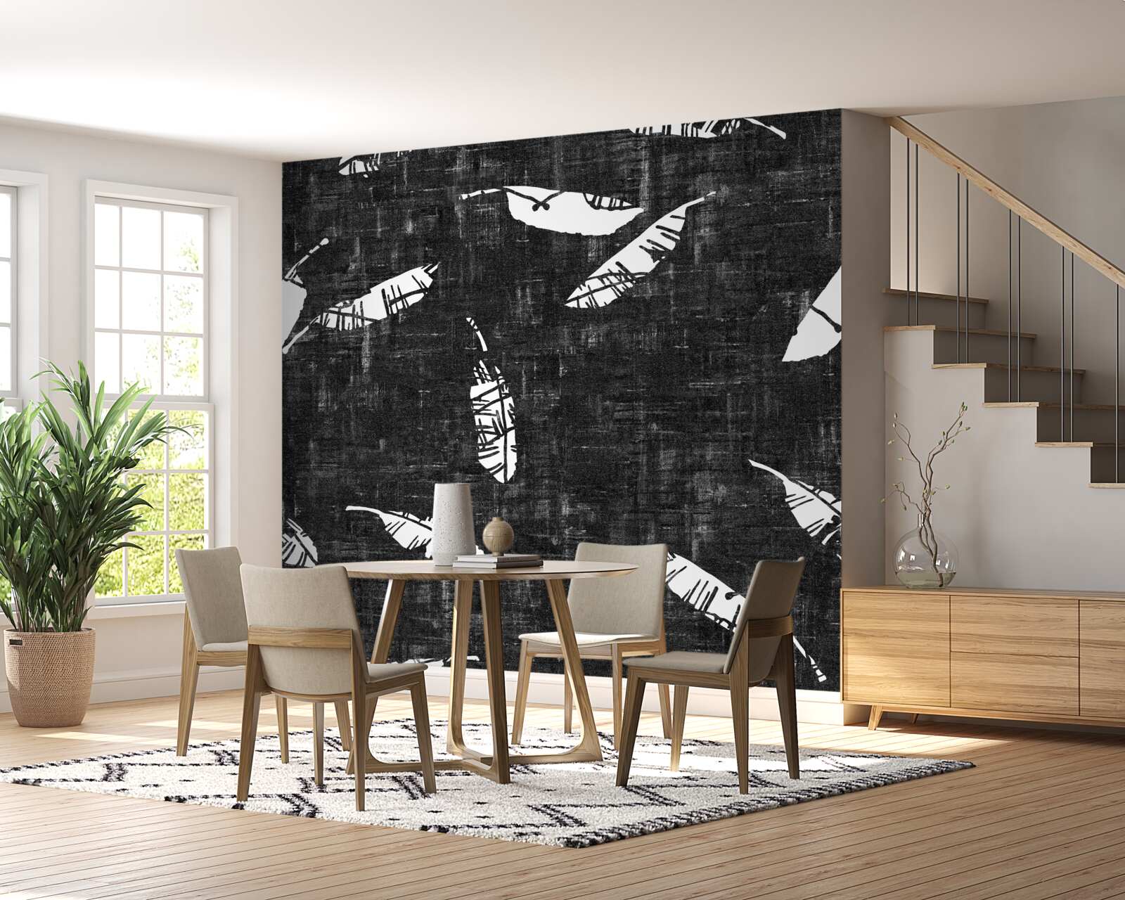 Fototapeta grafika s modrými palmovými listami