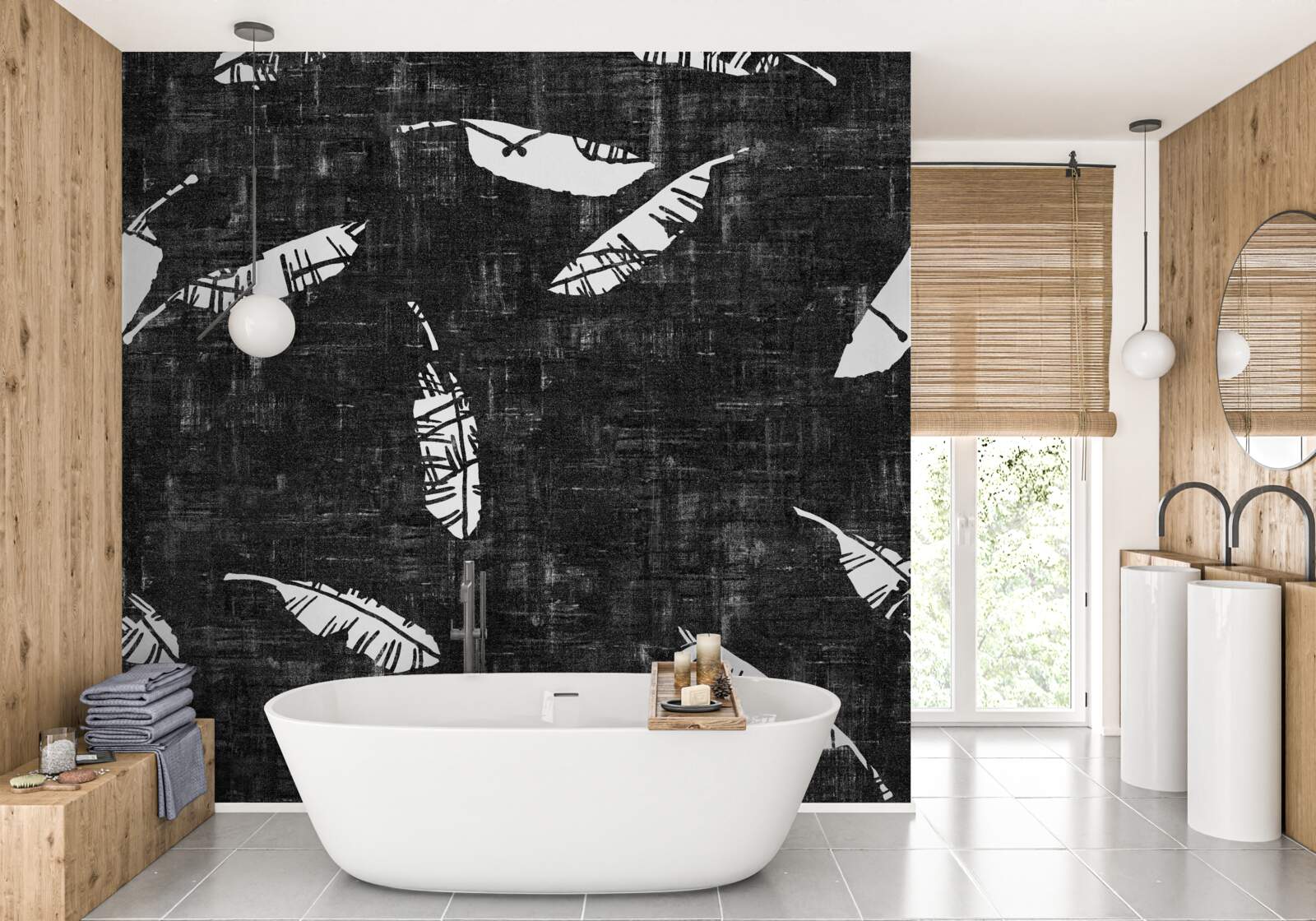 Fototapeta grafika s modrými palmovými listami