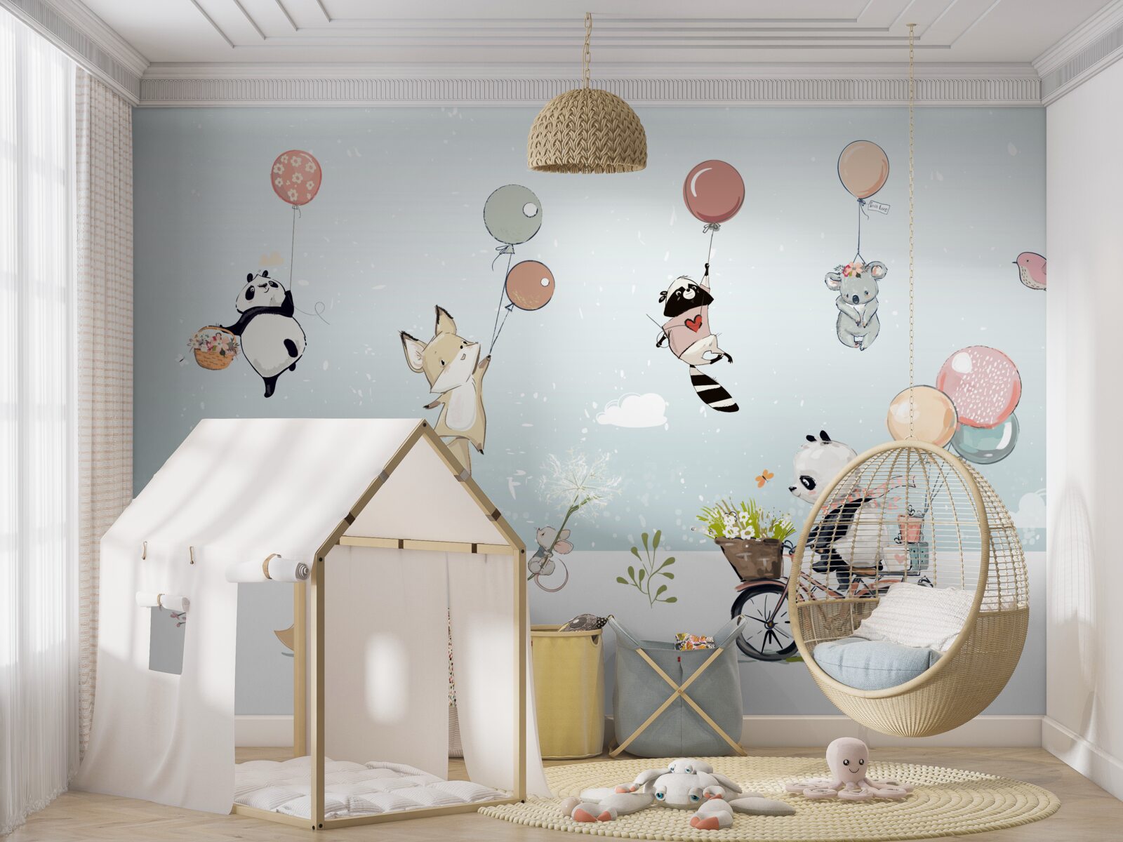 Fototapeta bicyklová panda a zvieratká s bublinkami