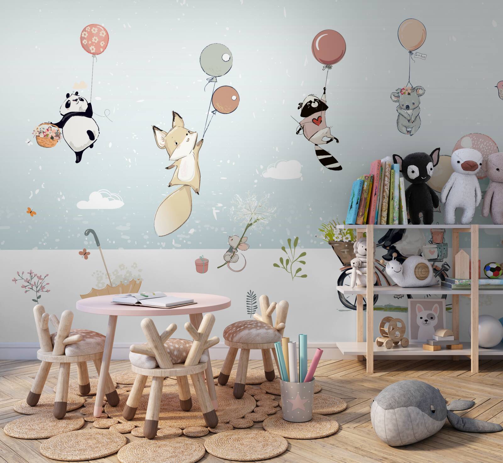 Fototapeta bicyklová panda a zvieratká s bublinkami