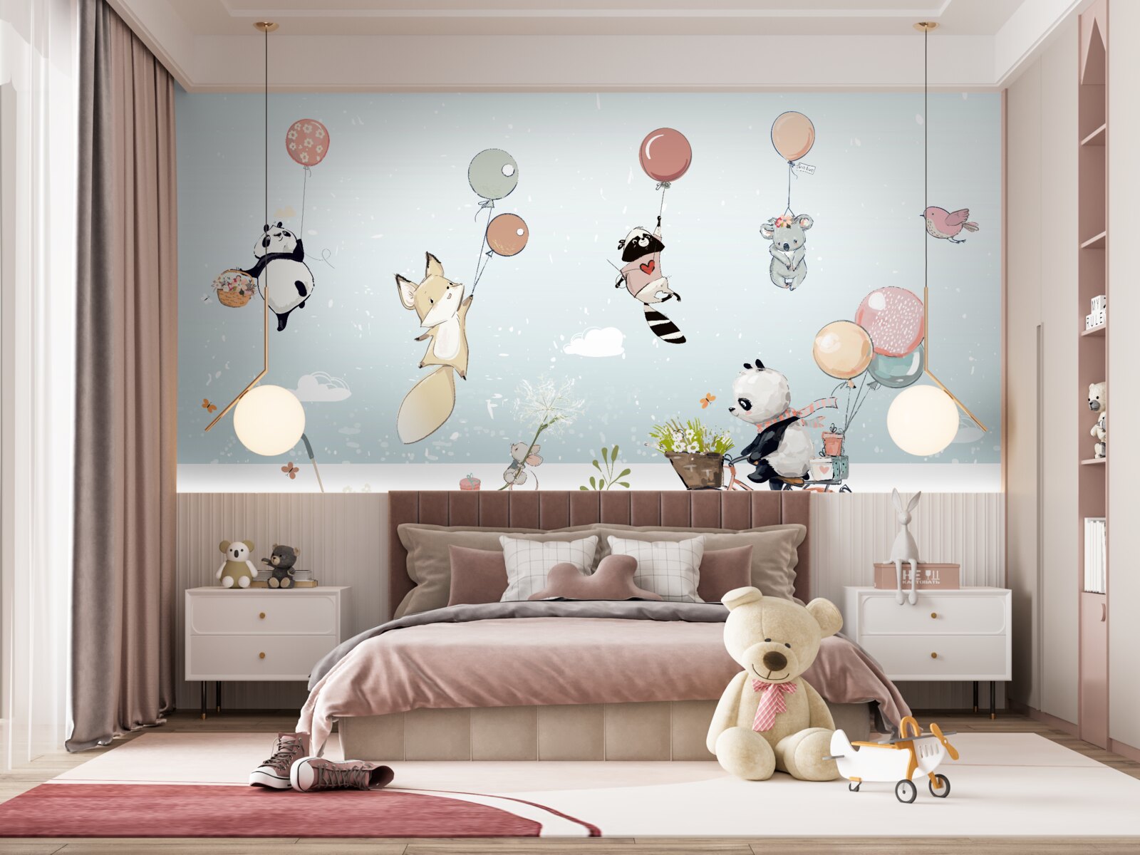 Fototapeta bicyklová panda a zvieratká s bublinkami