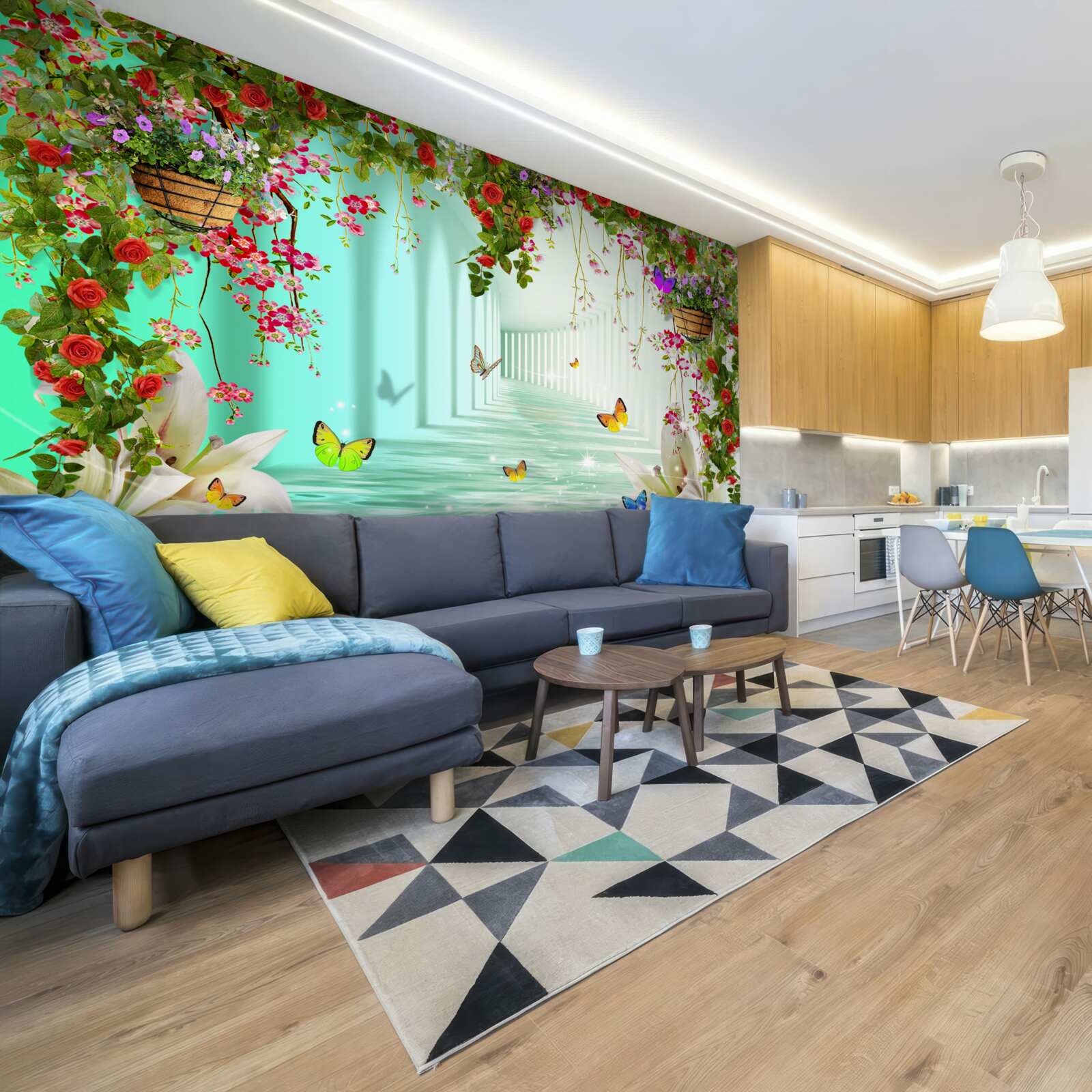 Fototapeta motýle a jarné kvety v tuneli