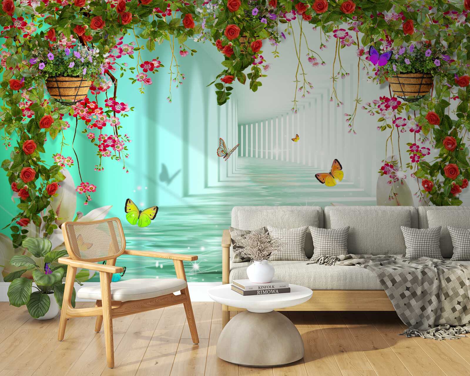 Fototapeta motýle a jarné kvety v tuneli