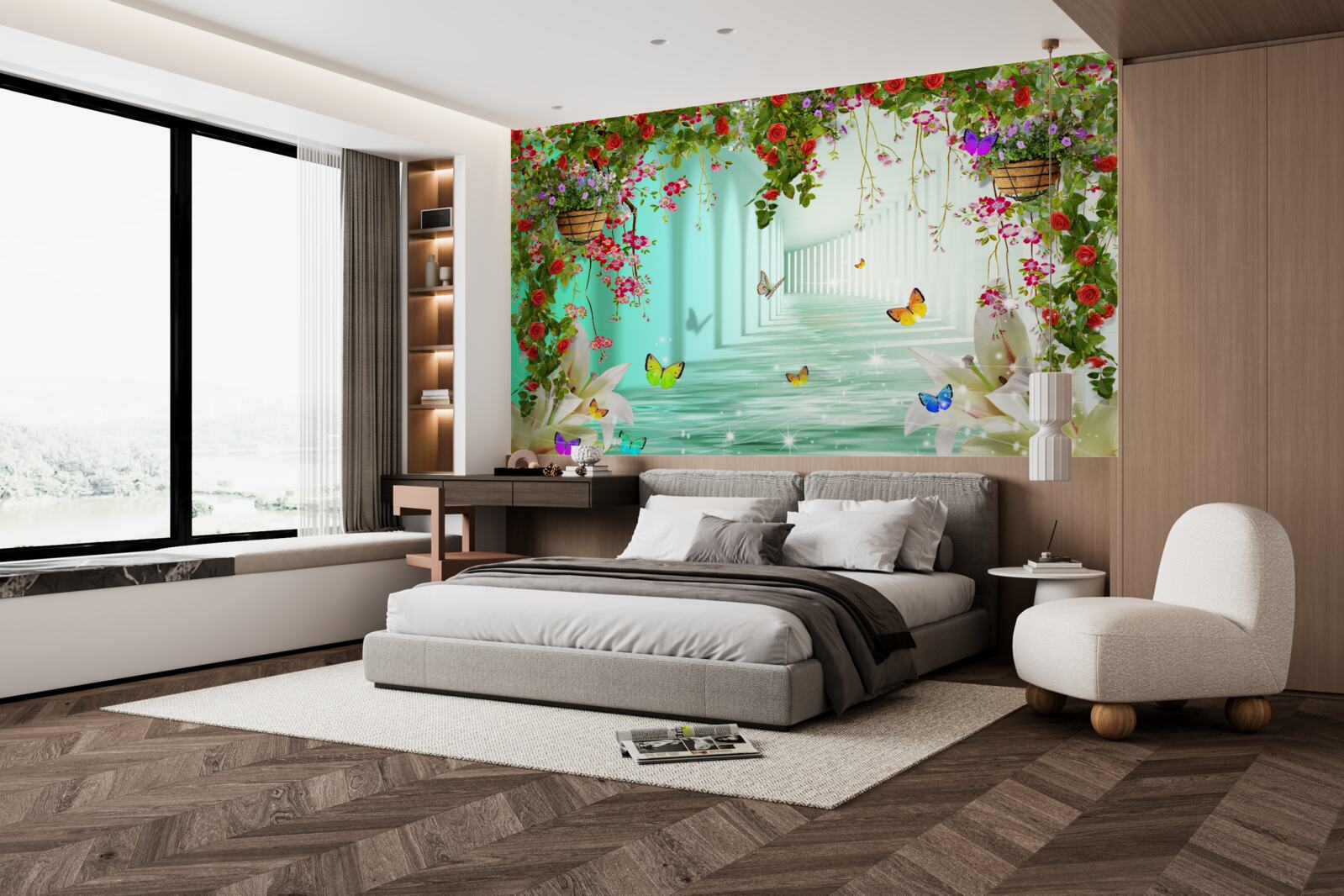 Fototapeta motýle a jarné kvety v tuneli