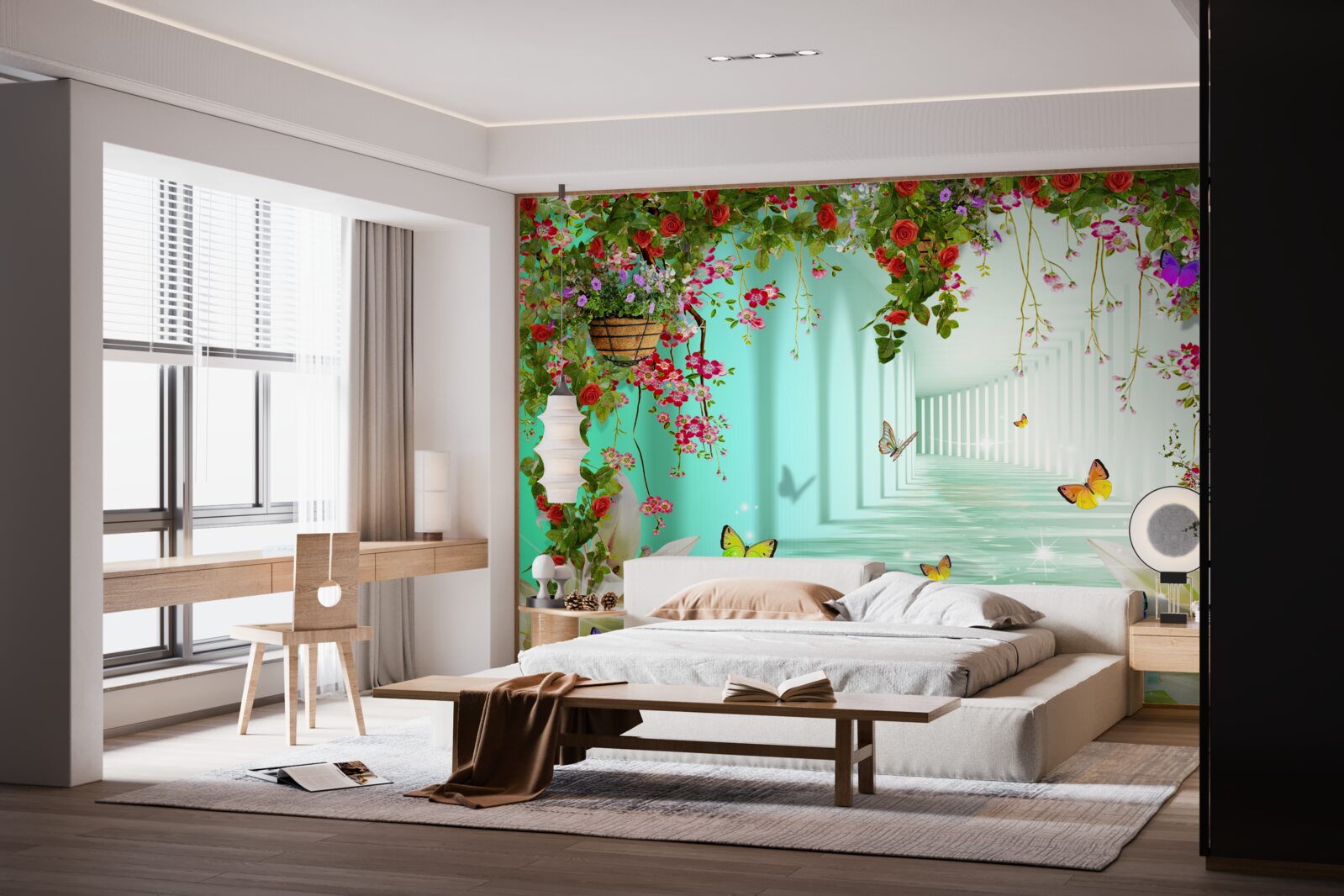 Fototapeta motýle a jarné kvety v tuneli