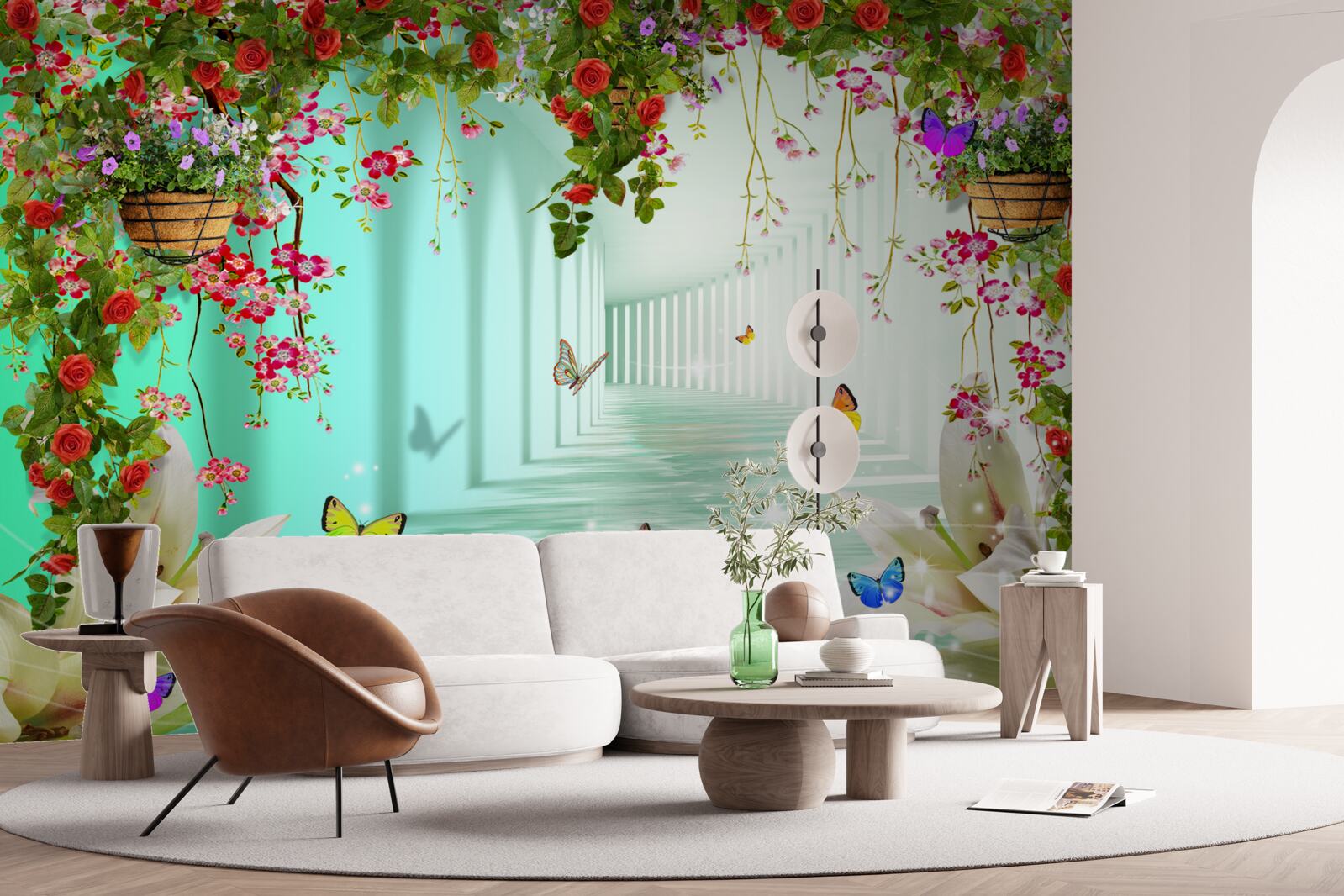 Fototapeta motýle a jarné kvety v tuneli