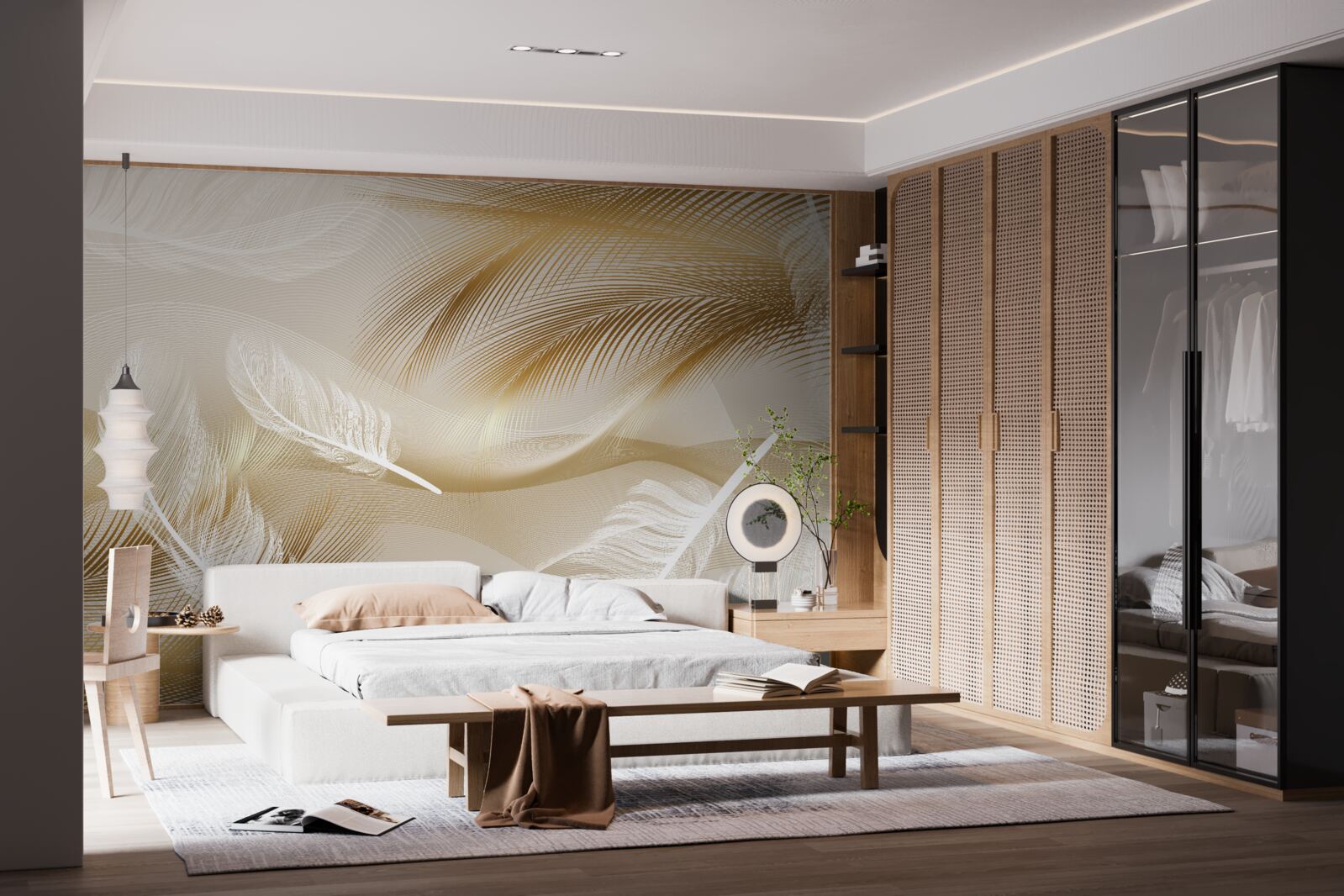 Fototapeta abstrakcia peria v béžových farbách