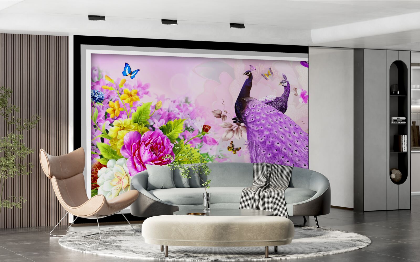 Fototapeta Medzi kvetmi sú dva fialové pávy