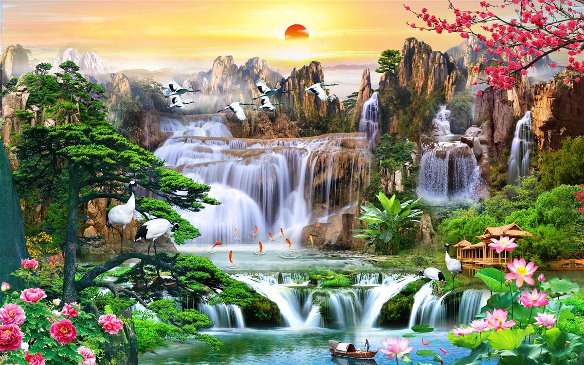 Fototapeta vtáky a vodopády