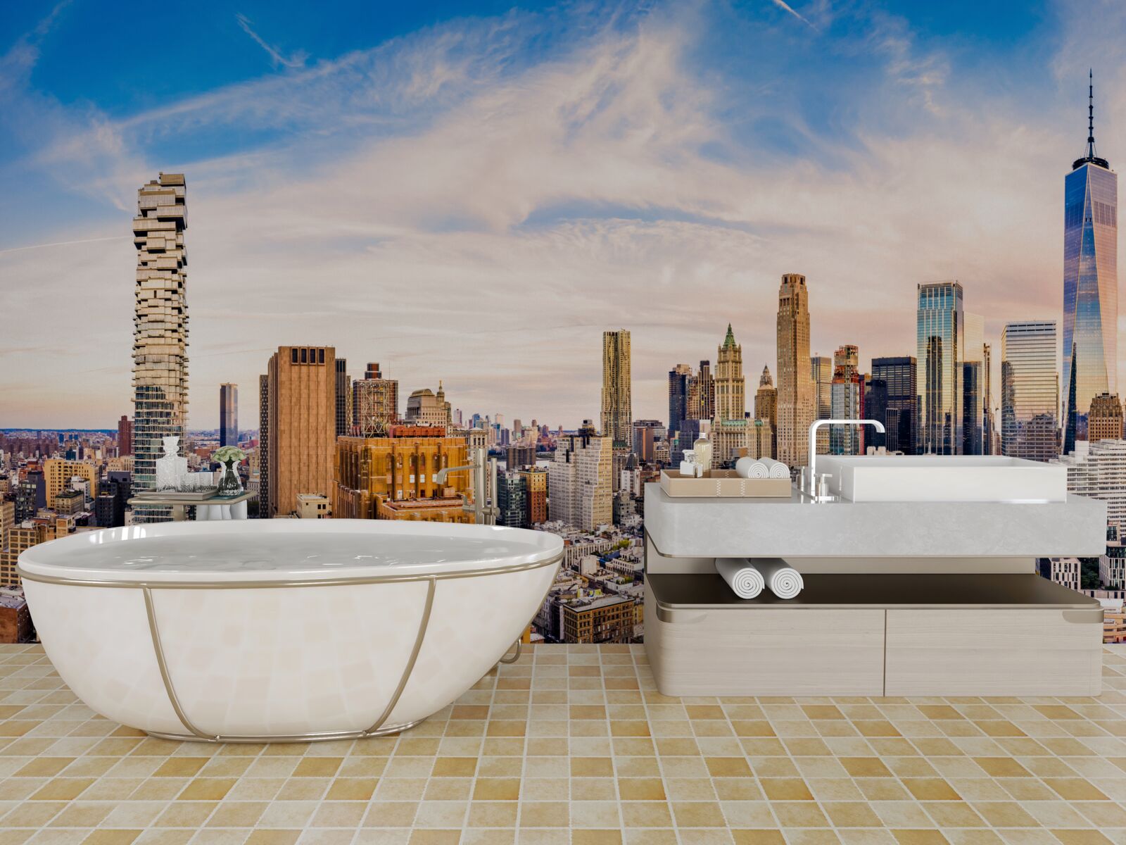 Fototapeta západ slnka nad dolným manhattanom