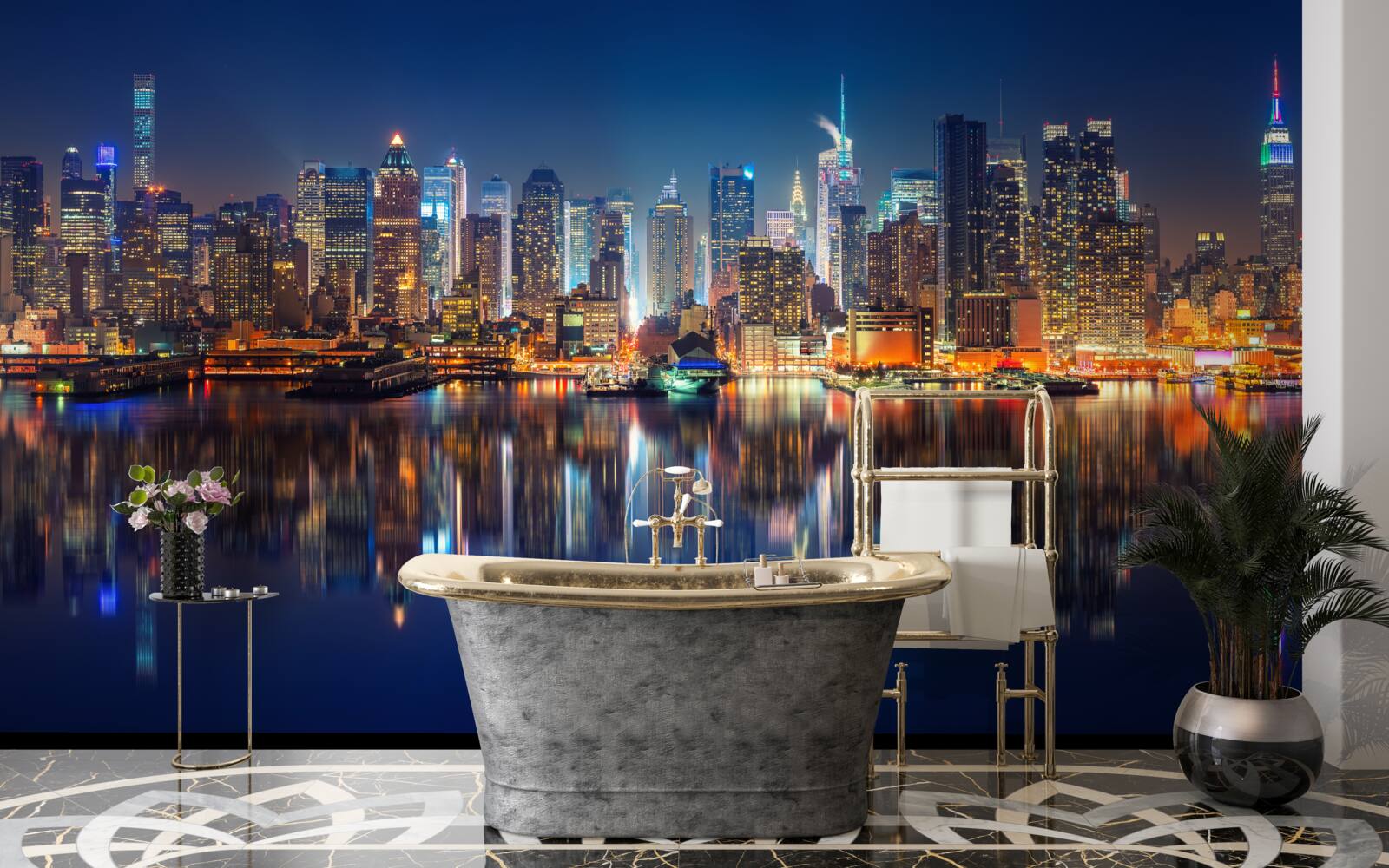 Fototapeta odraz nočného mesta vo vode