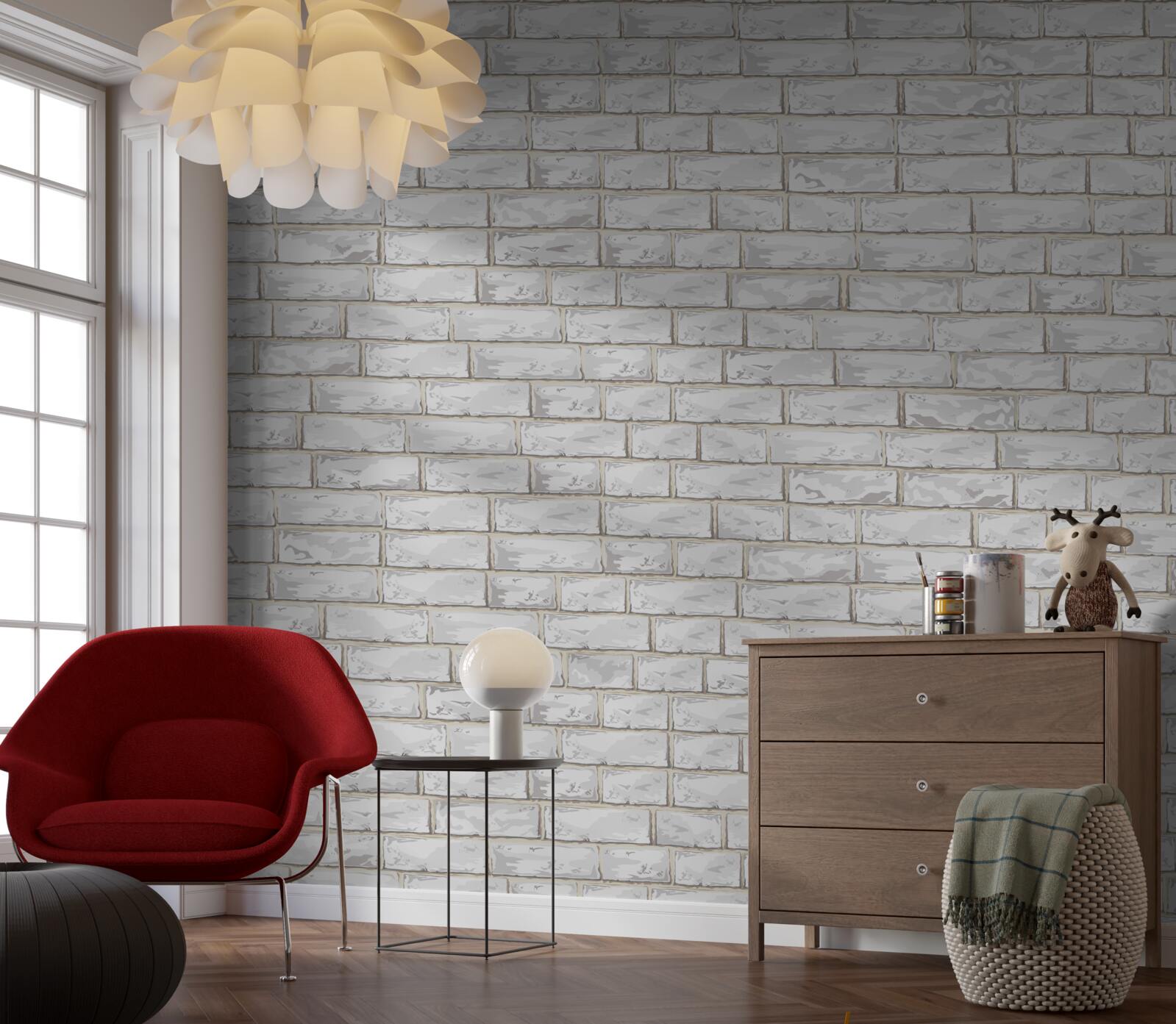 Fototapeta Stena obložená bielou tehlou