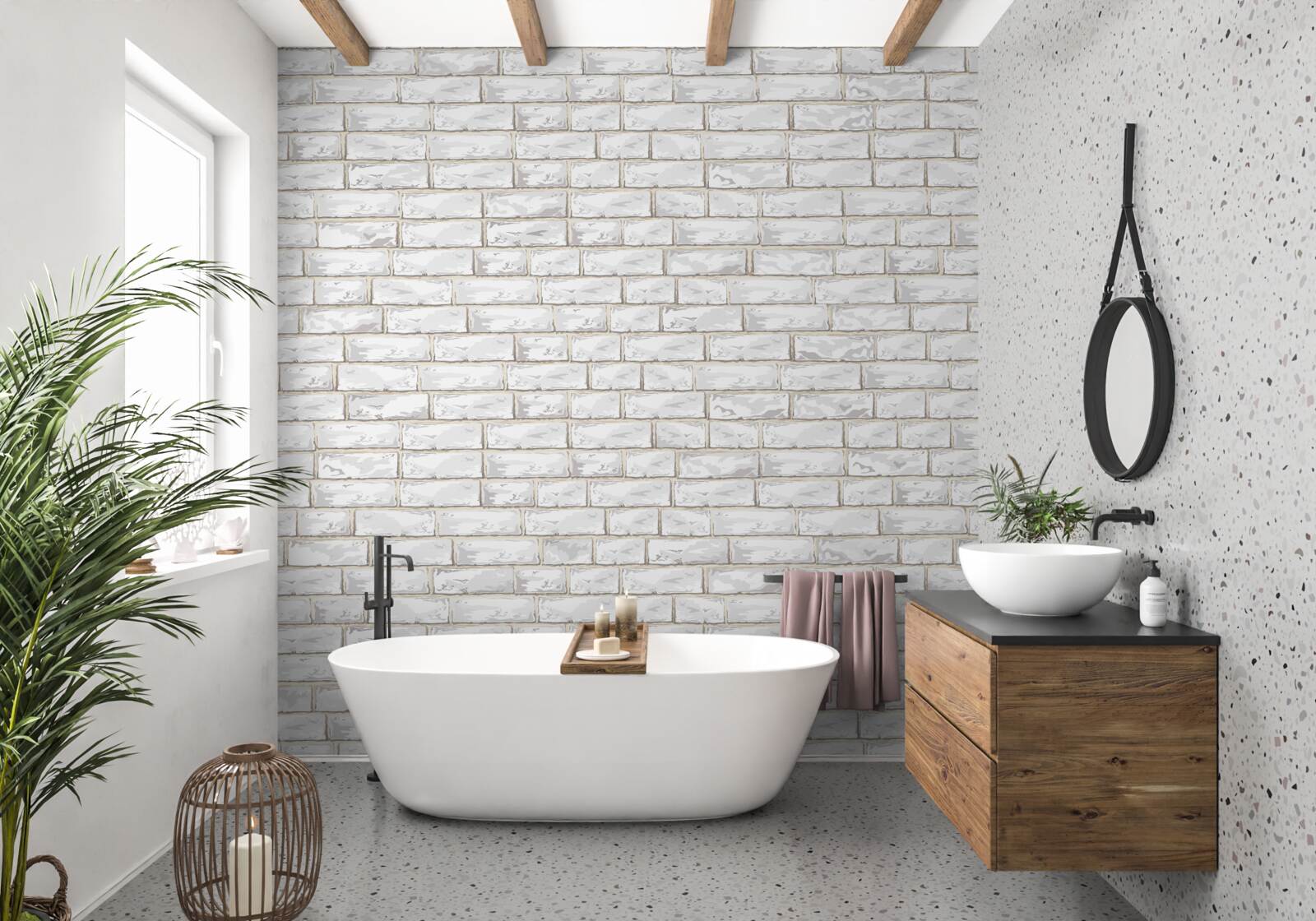 Fototapeta Stena obložená bielou tehlou