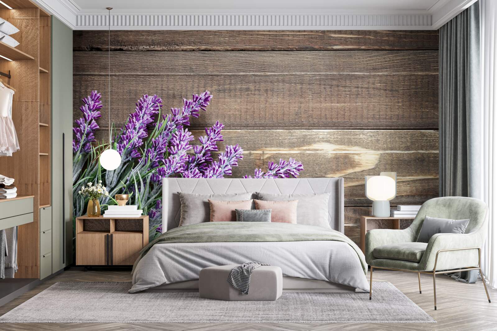 Fototapeta levanduľové konáre v pozadí so stromom