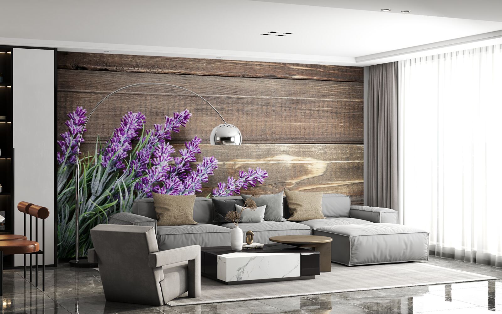 Fototapeta levanduľové konáre v pozadí so stromom