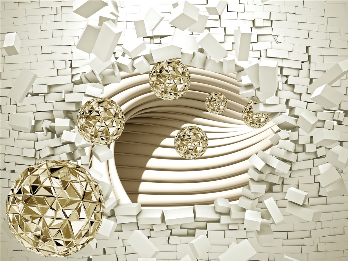 Fototapeta koncepčné guľky rozbijú tehlovú stenu