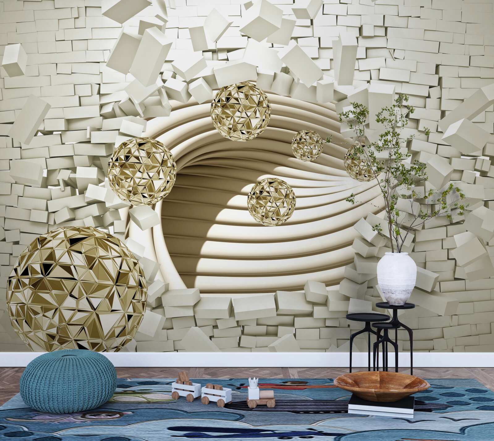 Fototapeta koncepčné guľky rozbijú tehlovú stenu