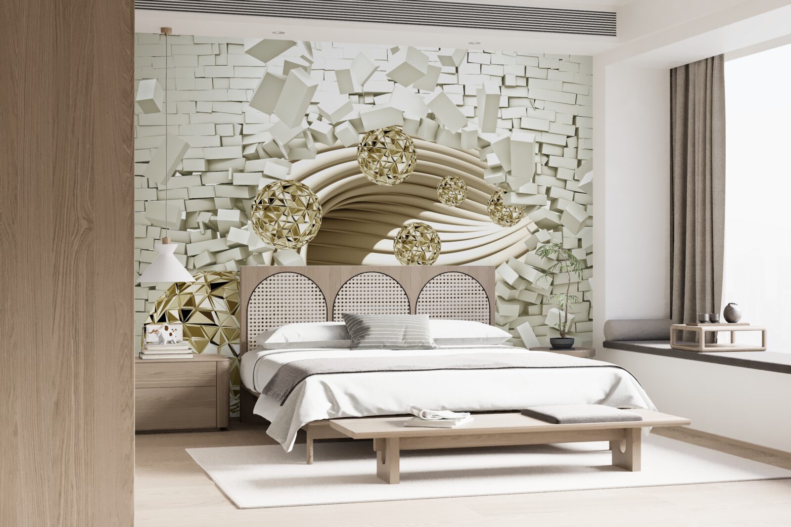 Fototapeta koncepčné guľky rozbijú tehlovú stenu