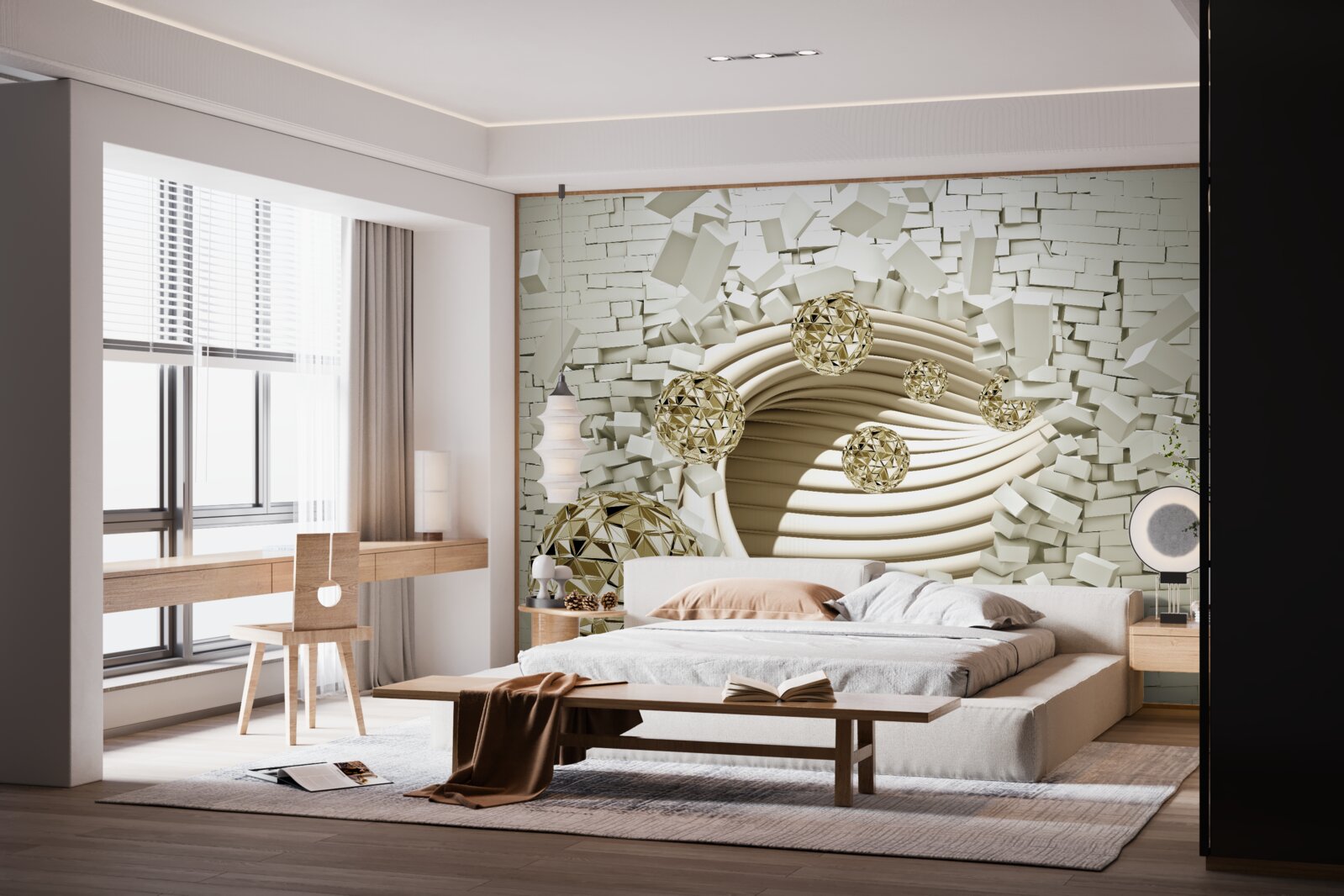 Fototapeta koncepčné guľky rozbijú tehlovú stenu