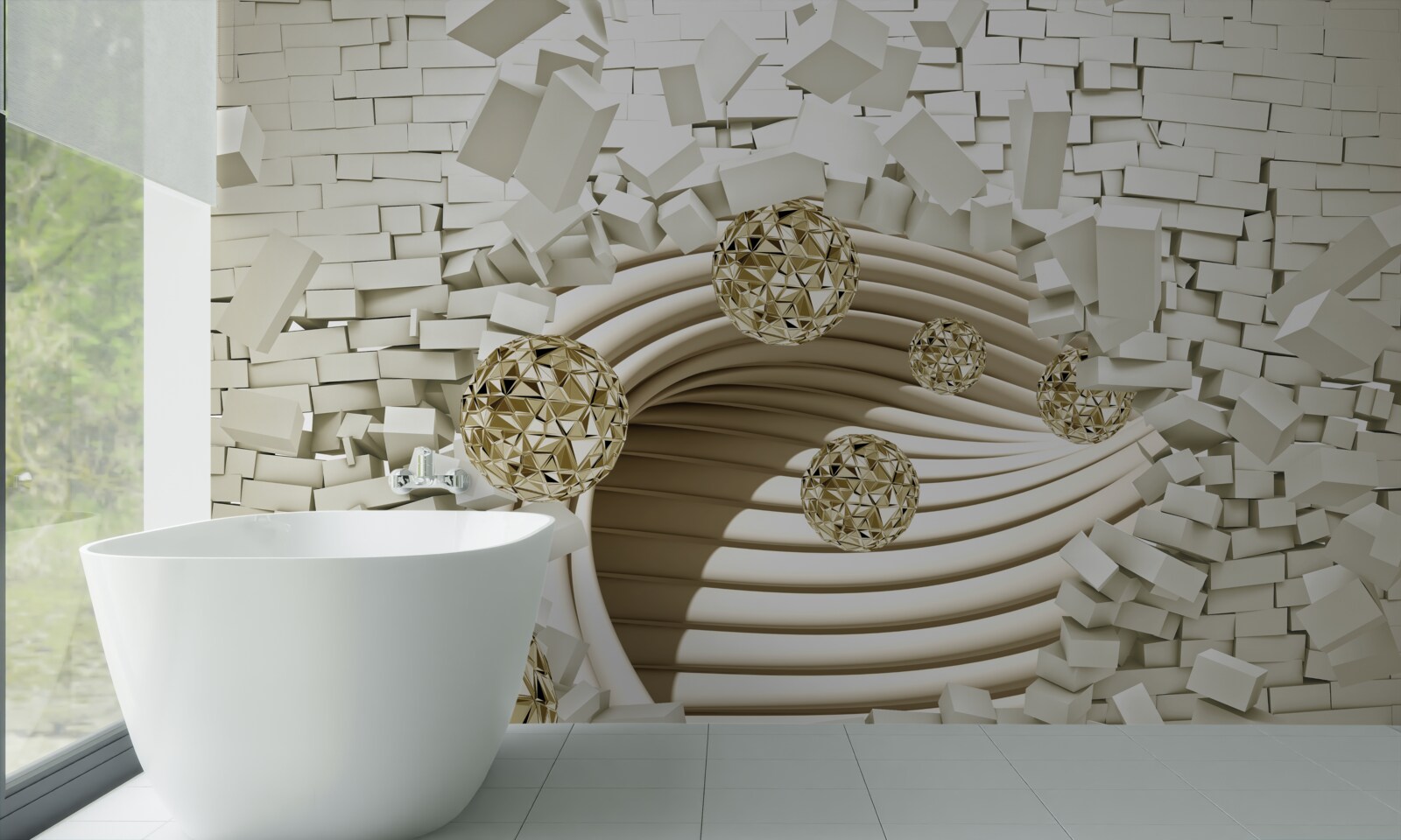 Fototapeta koncepčné guľky rozbijú tehlovú stenu