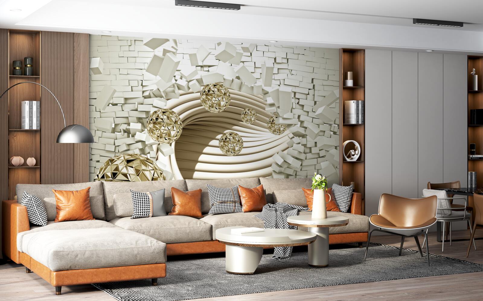 Fototapeta koncepčné guľky rozbijú tehlovú stenu