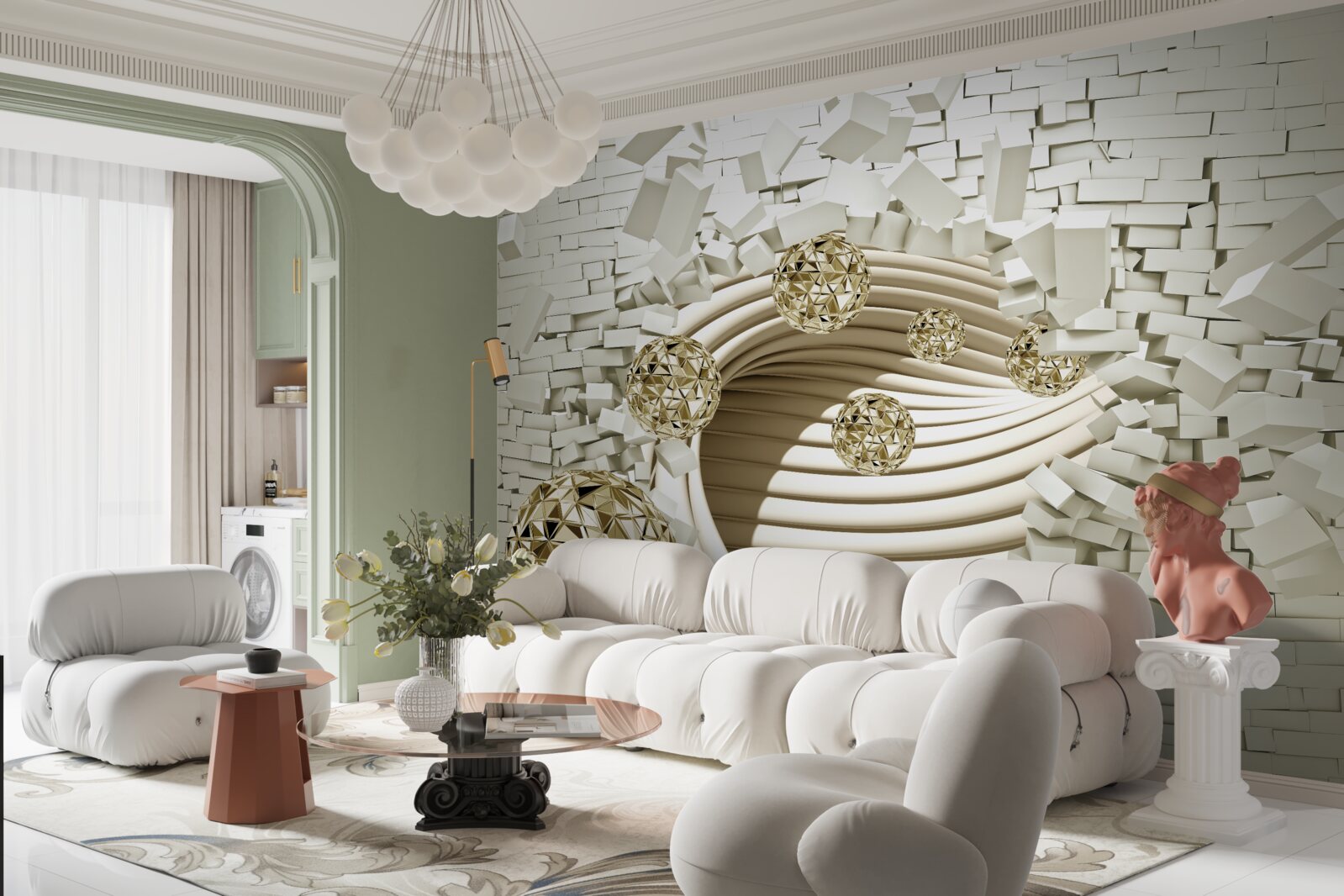 Fototapeta koncepčné guľky rozbijú tehlovú stenu