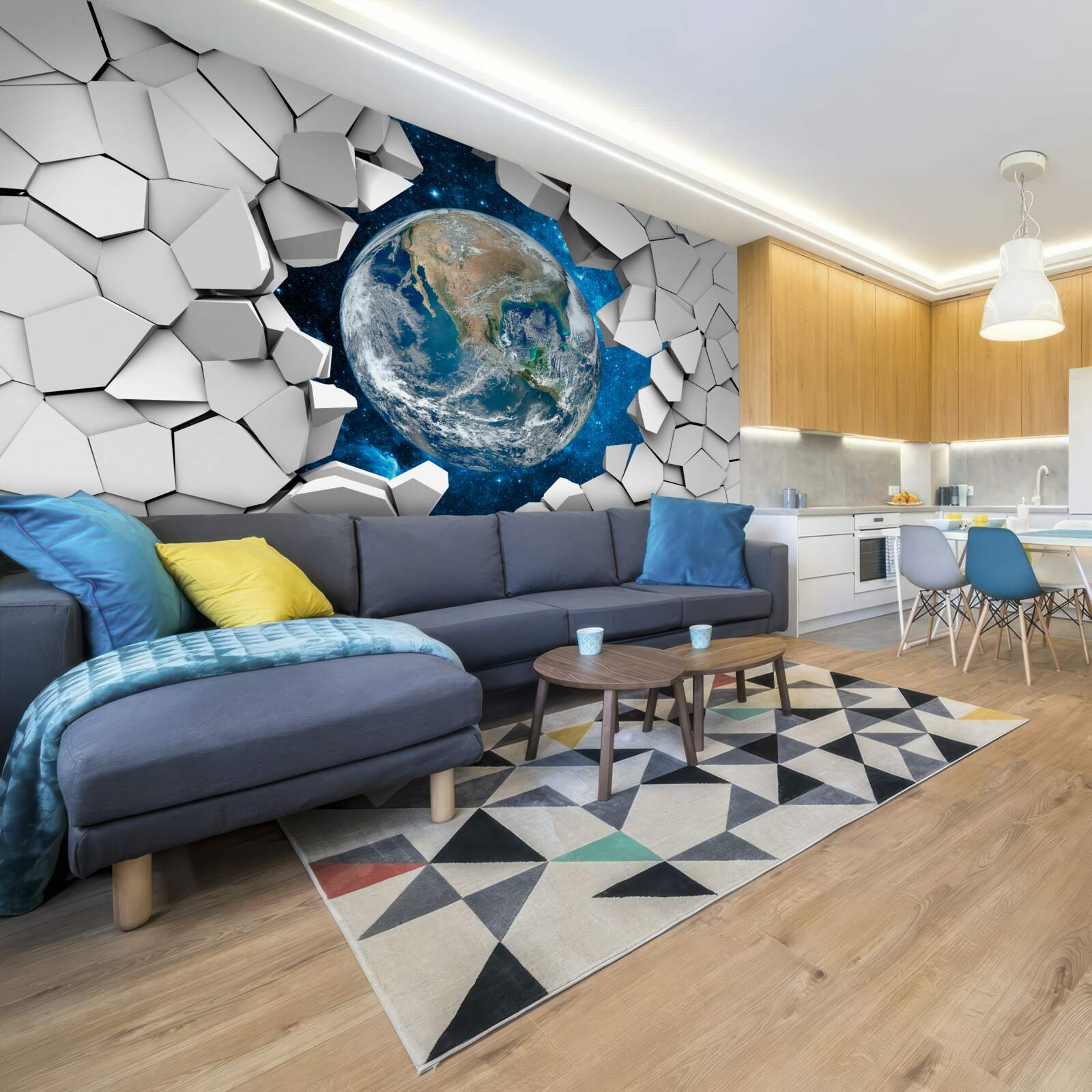 Fototapeta pohľad na areál cez rozbitú stenu