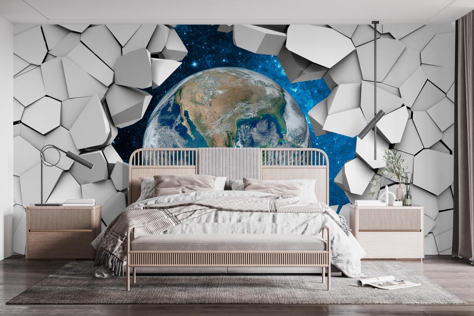 Fototapeta pohľad na areál cez rozbitú stenu