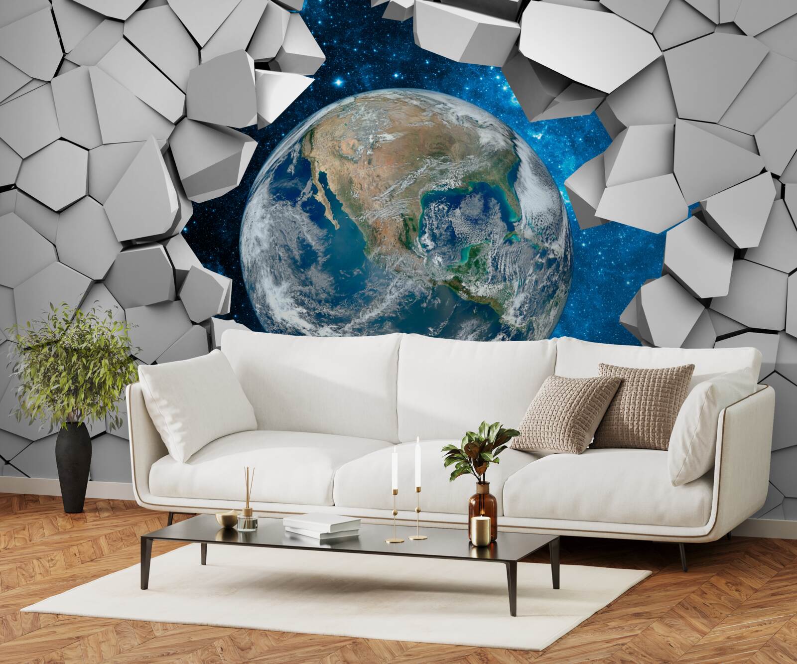 Fototapeta pohľad na areál cez rozbitú stenu