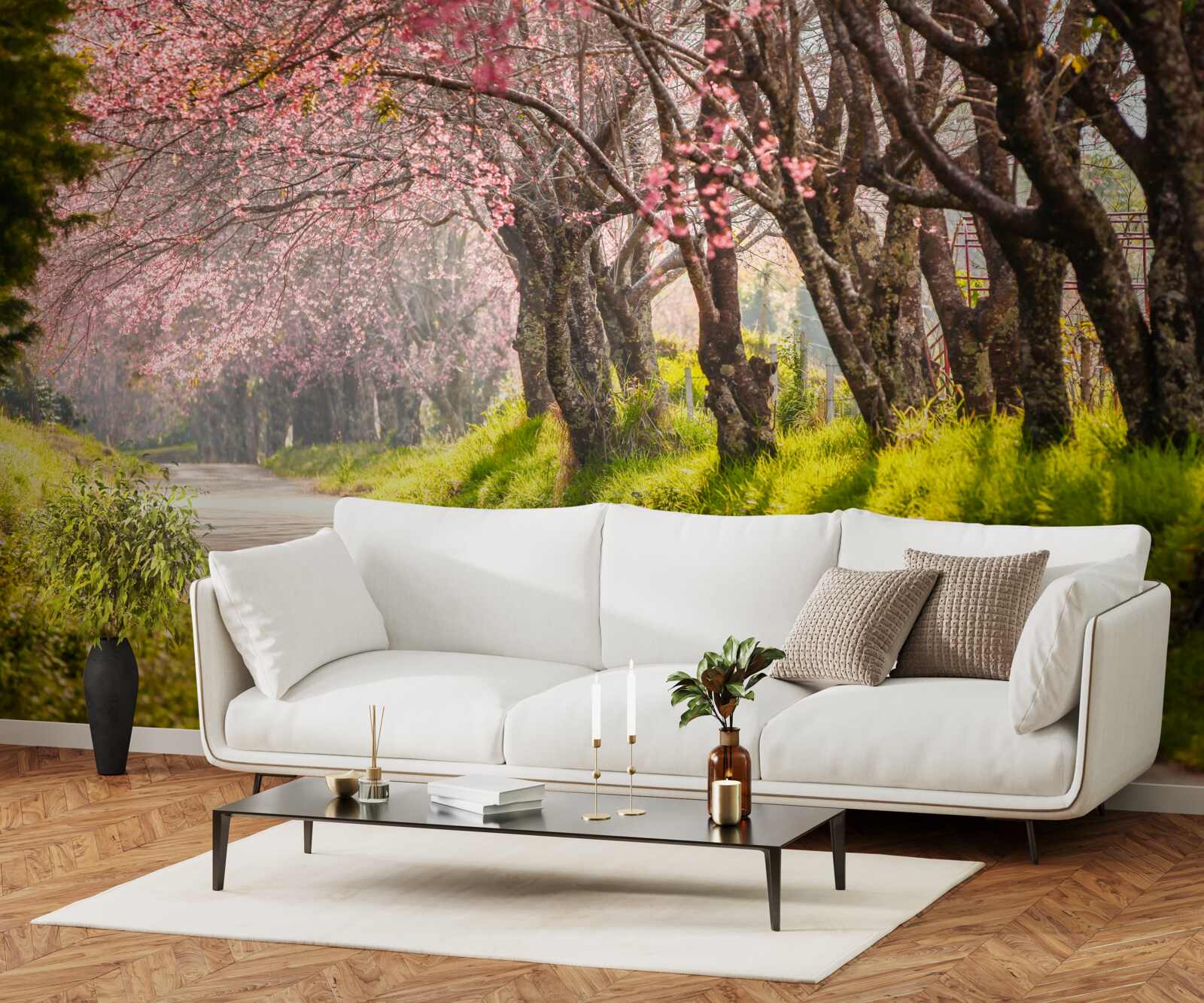 Fototapeta stromy kvitnúce pozdĺž tichej diaľnice