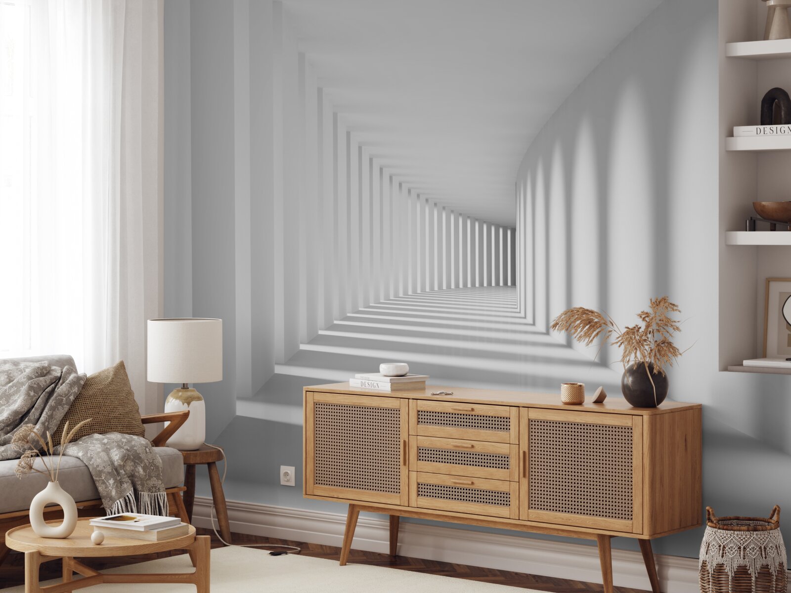 Fototapeta tunel vybiehajúci do diaľky je obkolesený vysokými stĺpmi