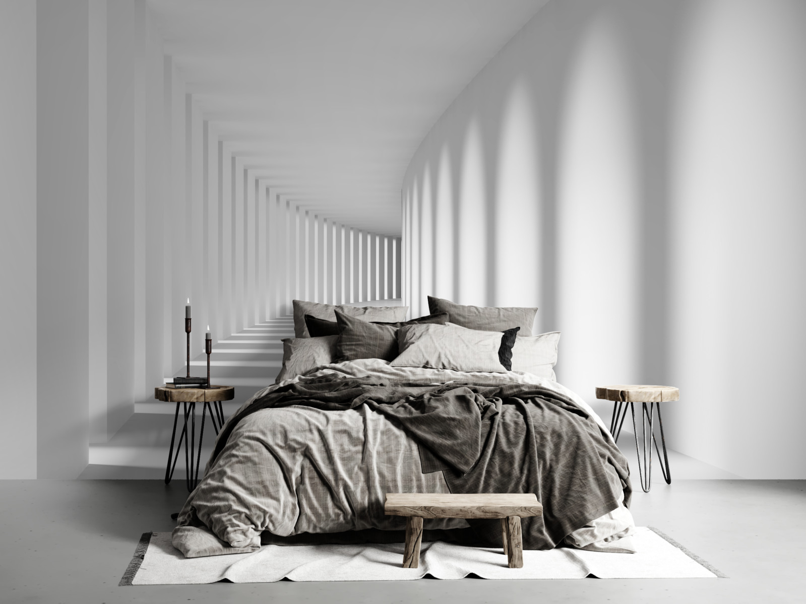 Fototapeta tunel vybiehajúci do diaľky je obkolesený vysokými stĺpmi