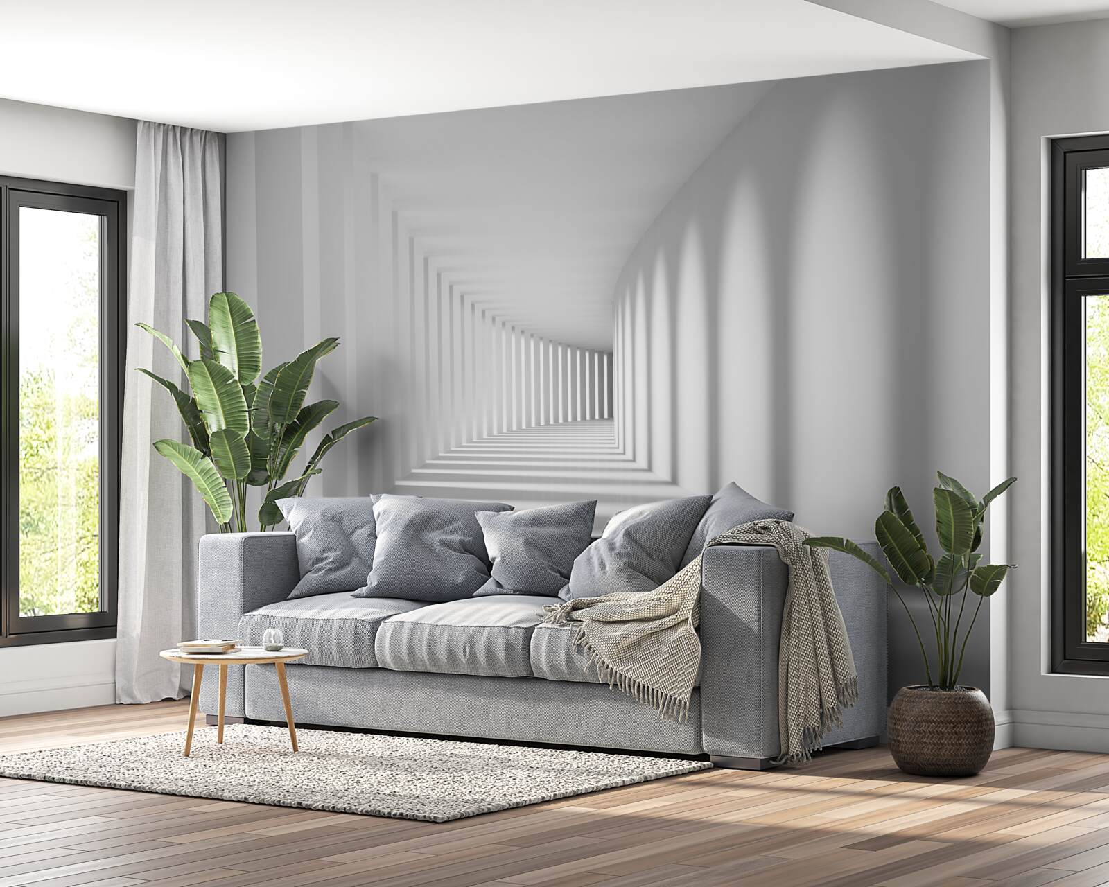 Fototapeta tunel vybiehajúci do diaľky je obkolesený vysokými stĺpmi