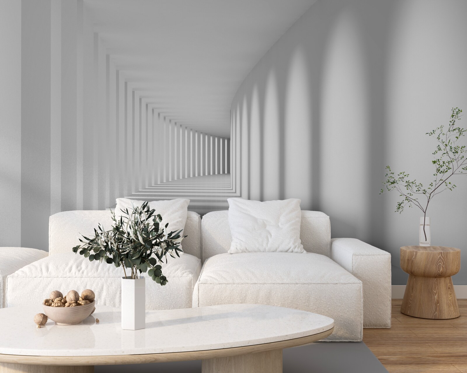 Fototapeta tunel vybiehajúci do diaľky je obkolesený vysokými stĺpmi