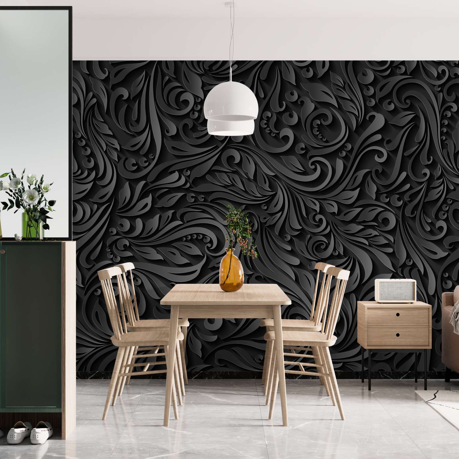 Fototapeta listy s čiernymi vzormi