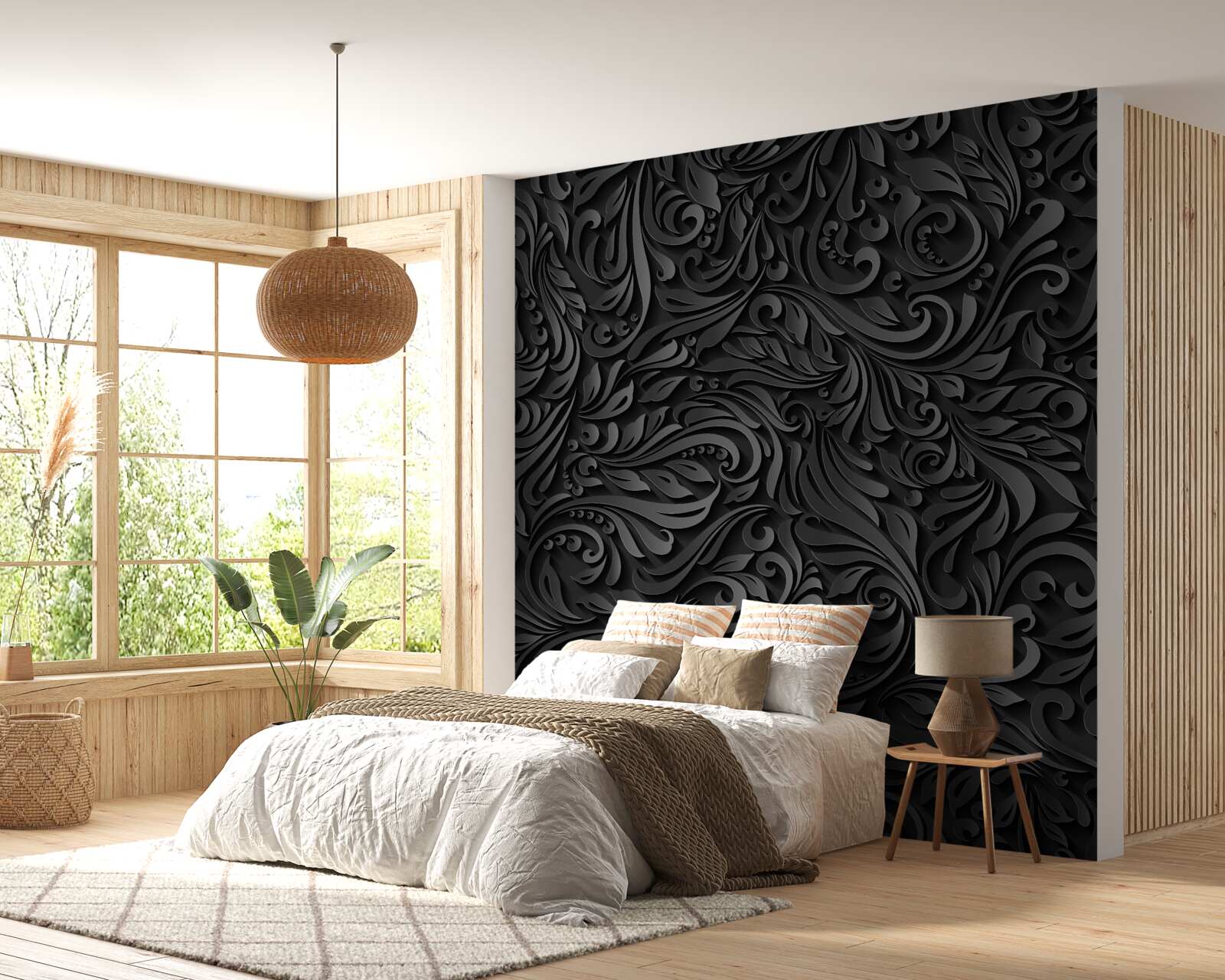 Fototapeta listy s čiernymi vzormi