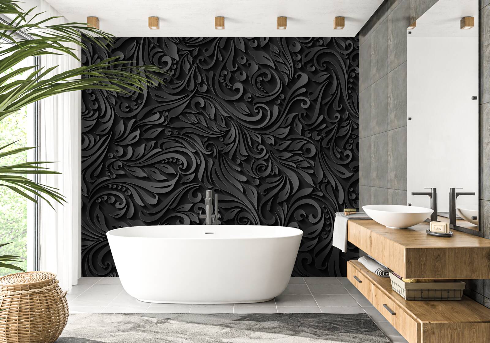 Fototapeta listy s čiernymi vzormi