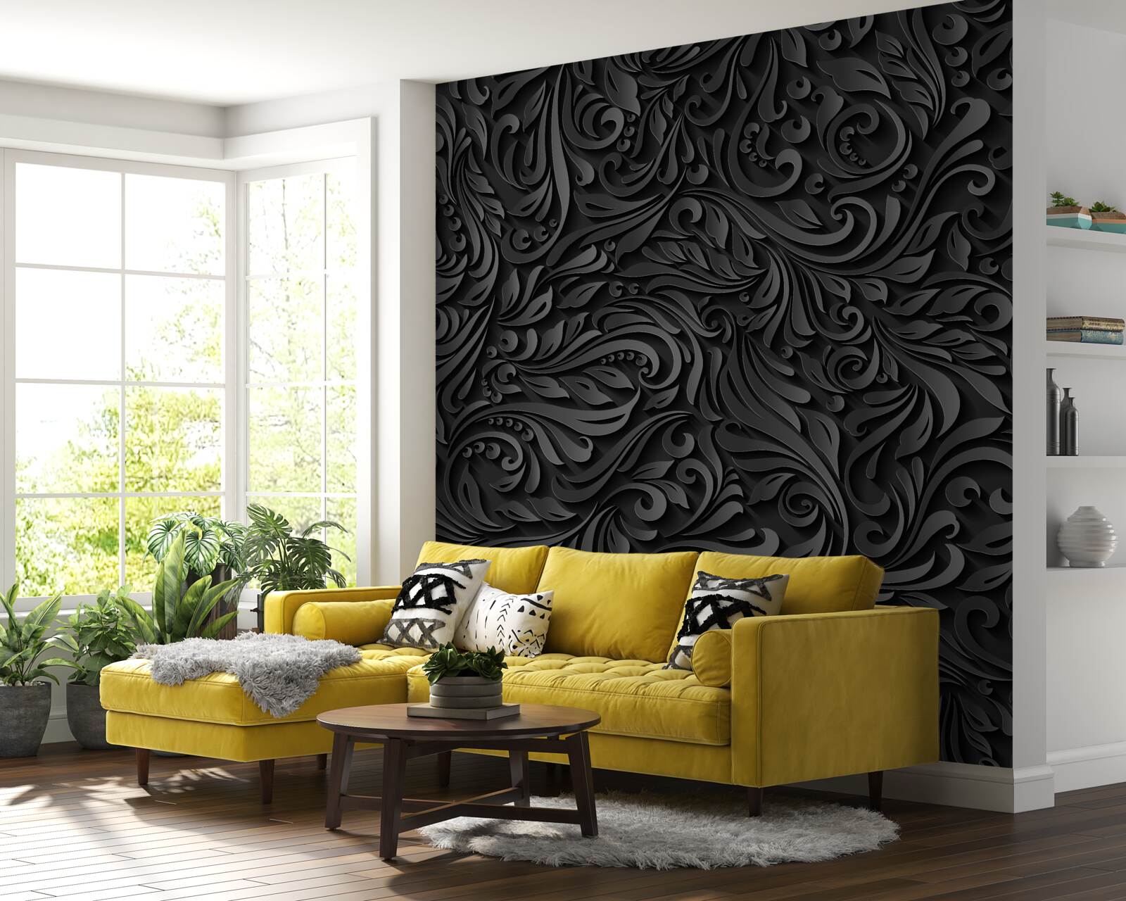 Fototapeta listy s čiernymi vzormi