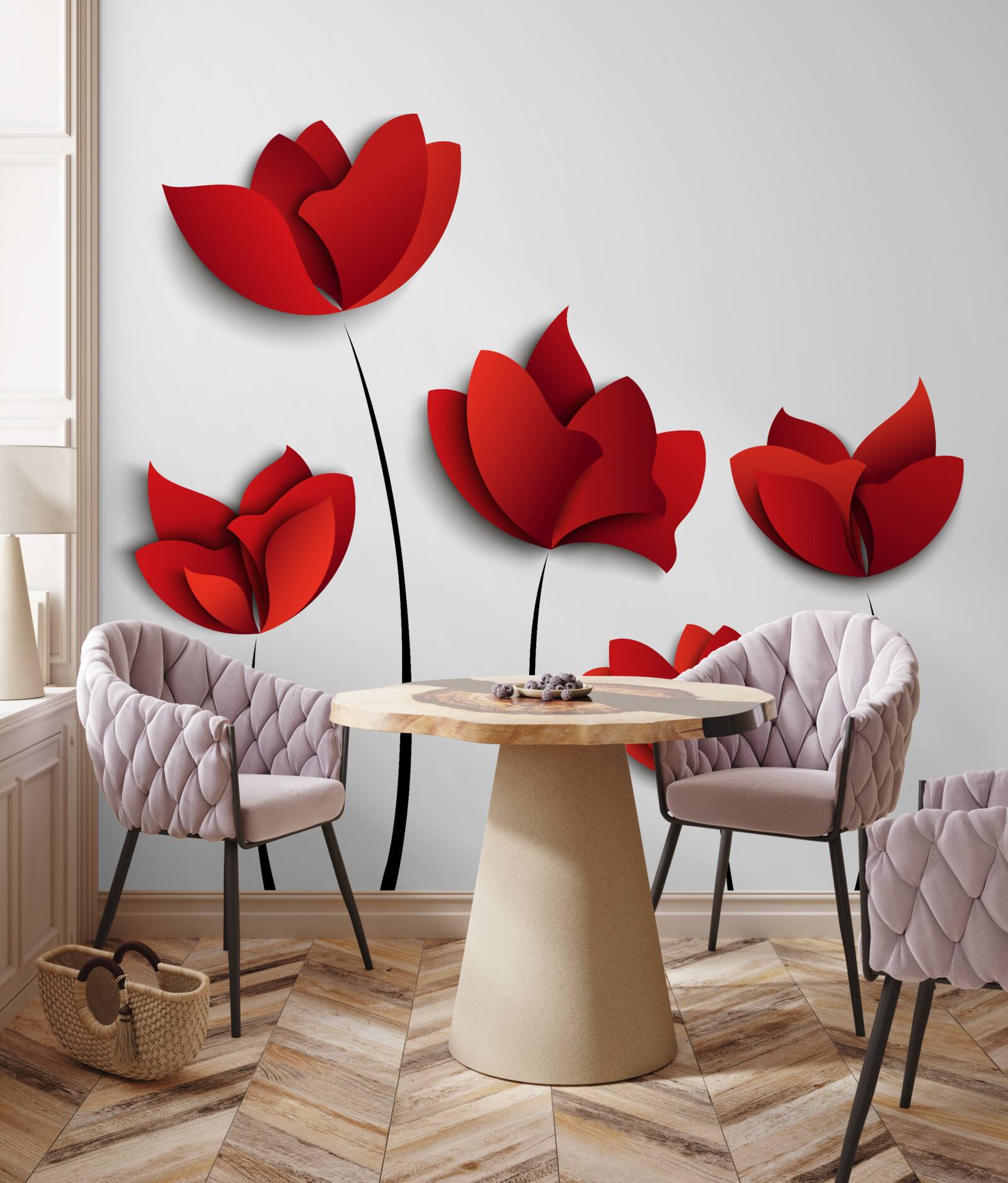 Fototapeta kvety s červeným odtieňom na pozadí bielej čistoty