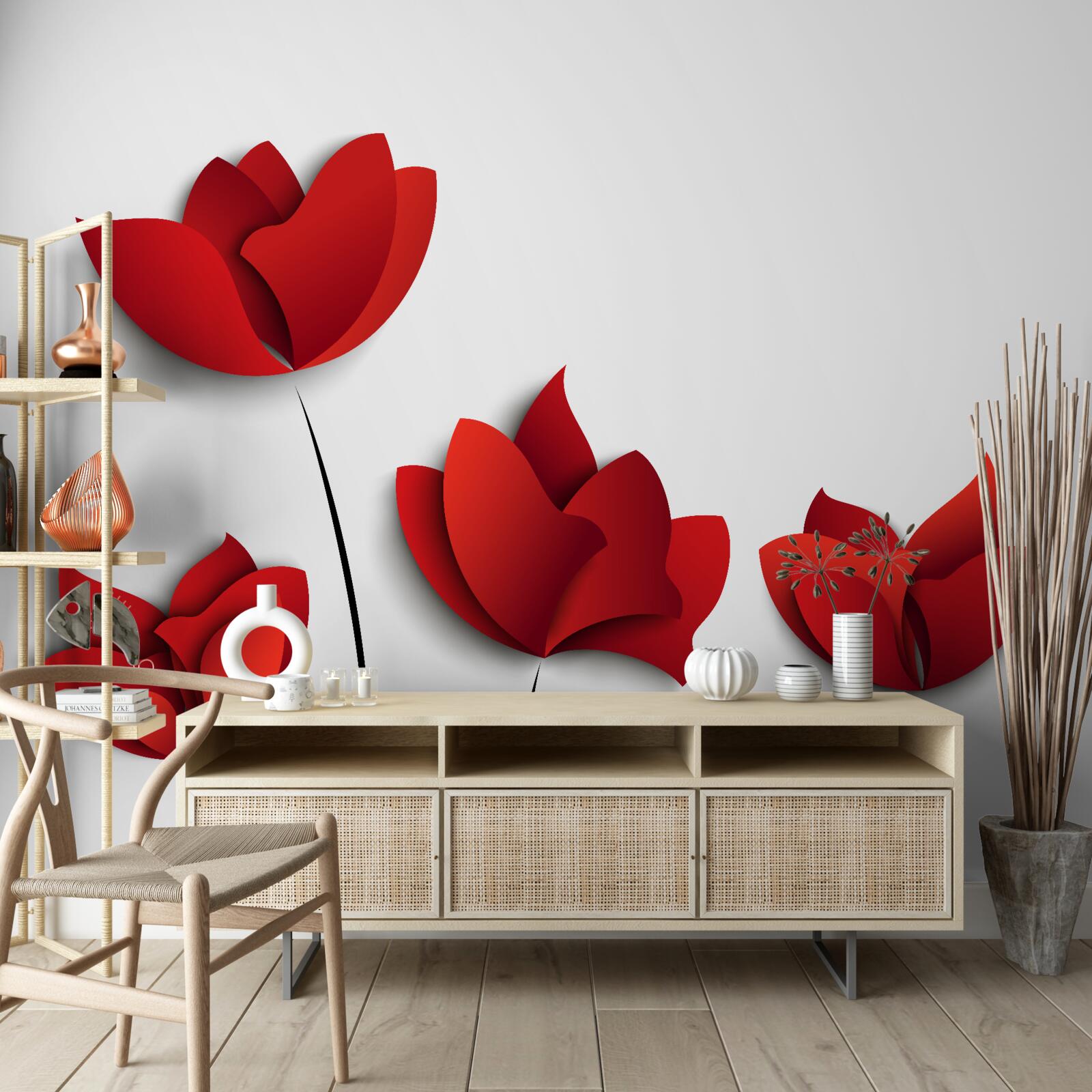 Fototapeta kvety s červeným odtieňom na pozadí bielej čistoty