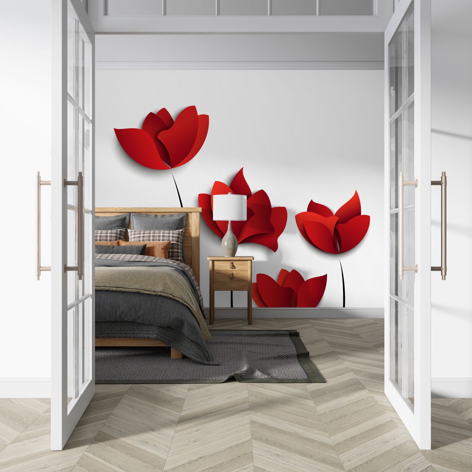 Fototapeta kvety s červeným odtieňom na pozadí bielej čistoty