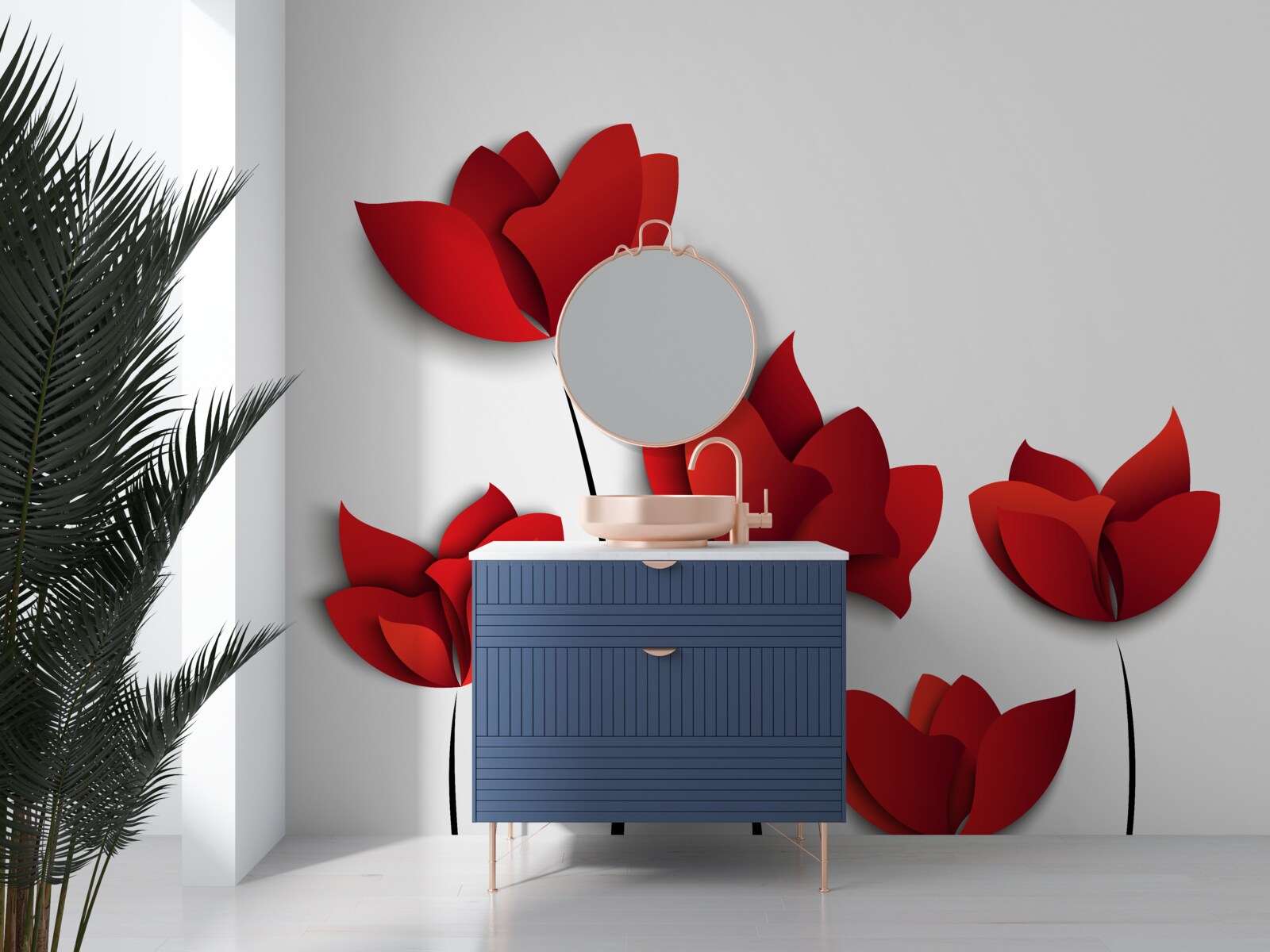 Fototapeta kvety s červeným odtieňom na pozadí bielej čistoty