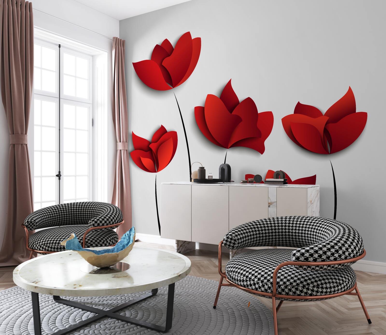 Fototapeta kvety s červeným odtieňom na pozadí bielej čistoty