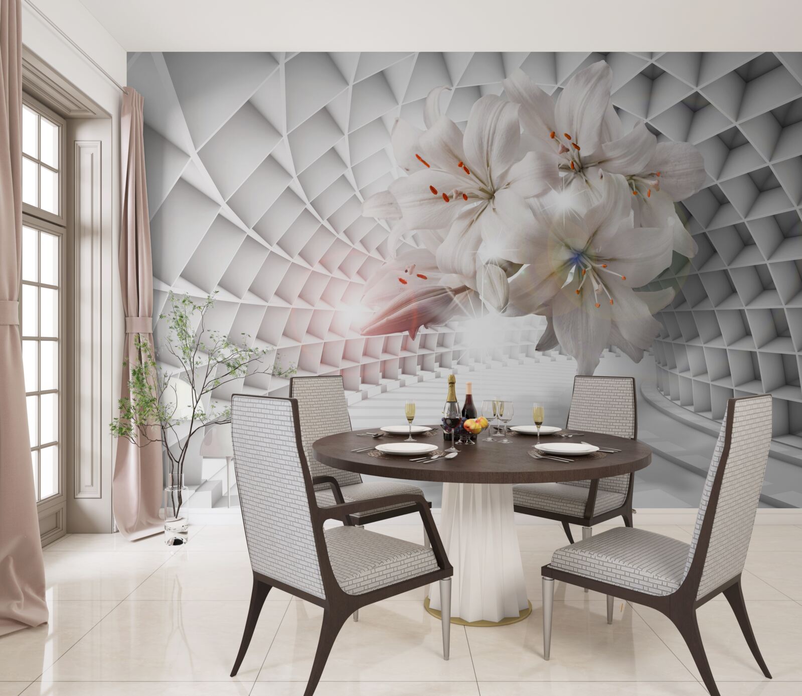 Fototapeta Snehobiele kvety na zlatých vetvách