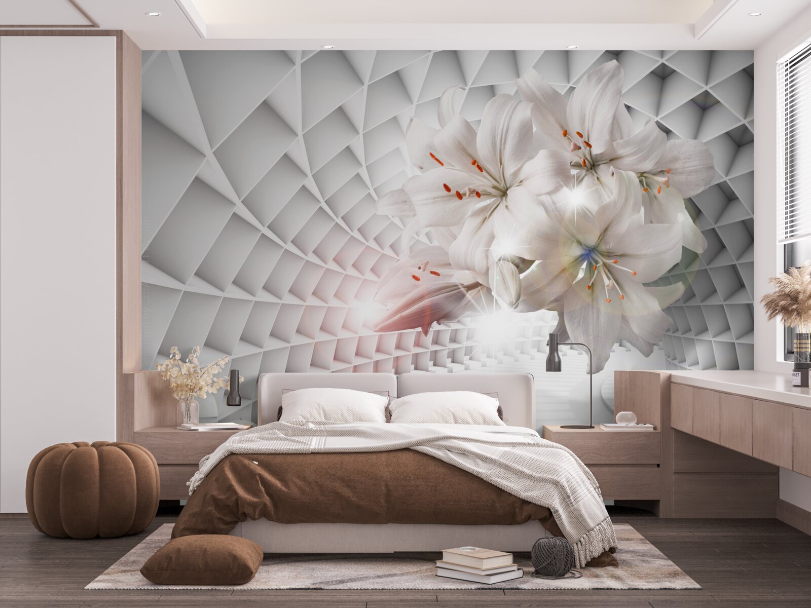 Fototapeta Snehobiele kvety na zlatých vetvách