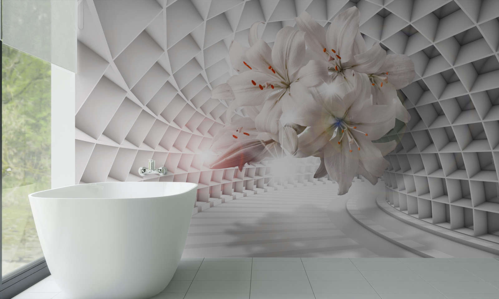 Fototapeta Snehobiele kvety na zlatých vetvách