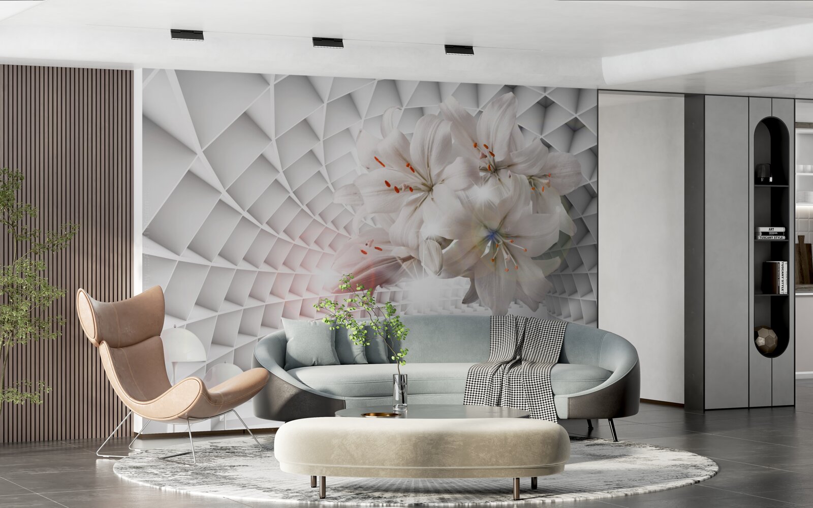 Fototapeta Snehobiele kvety na zlatých vetvách