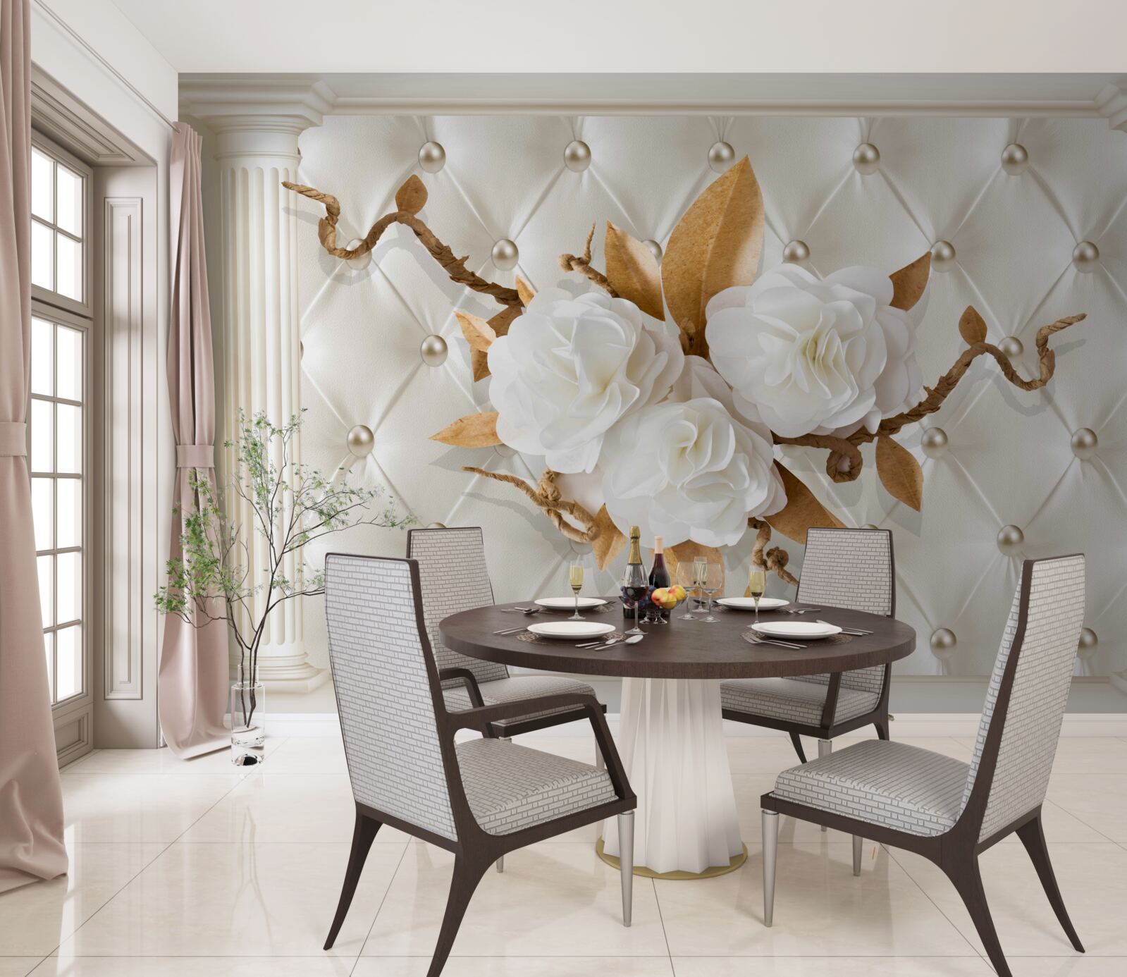 Fototapeta zlaté konáre a snehobiele kvety