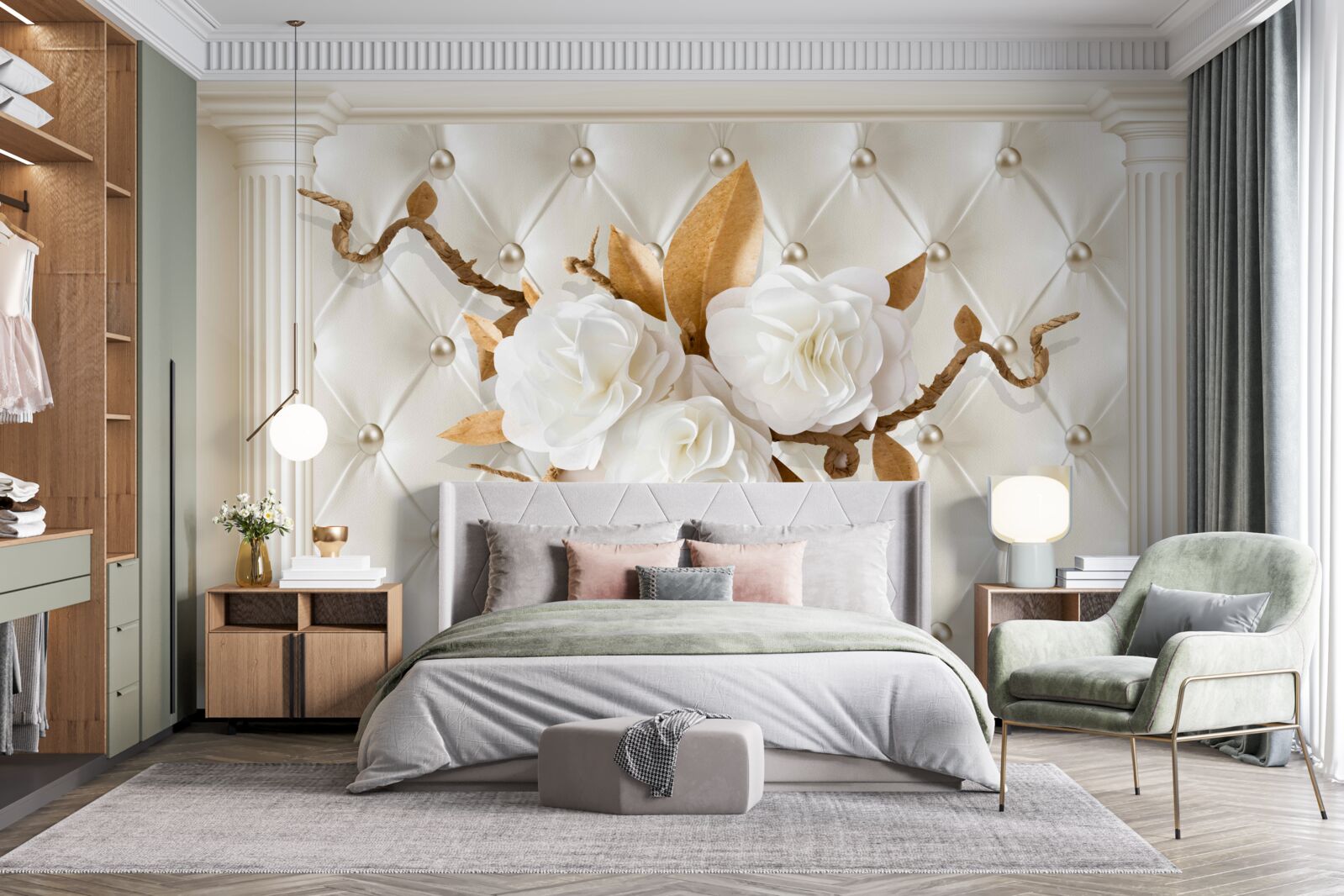 Fototapeta zlaté konáre a snehobiele kvety