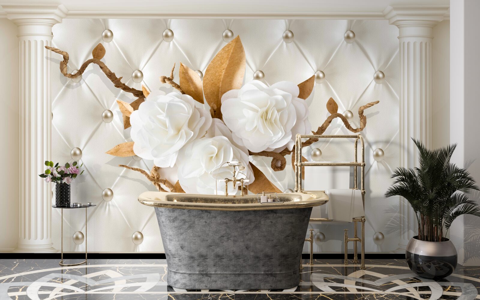 Fototapeta zlaté konáre a snehobiele kvety